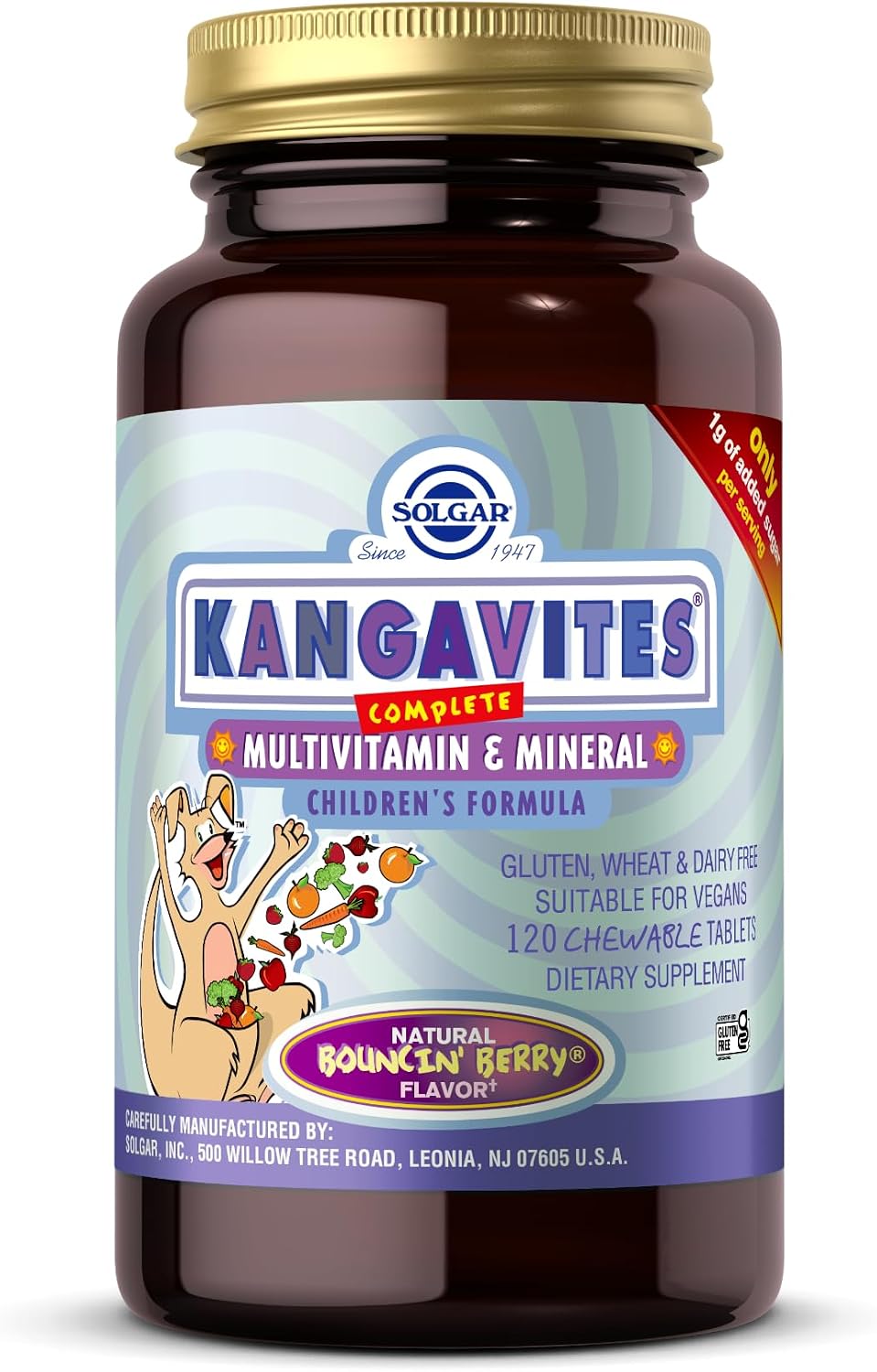 Solgar Kangavites Multivitamin and Mineral Chewable Tablets, Bouncin' Berry Flavour, 120 Count