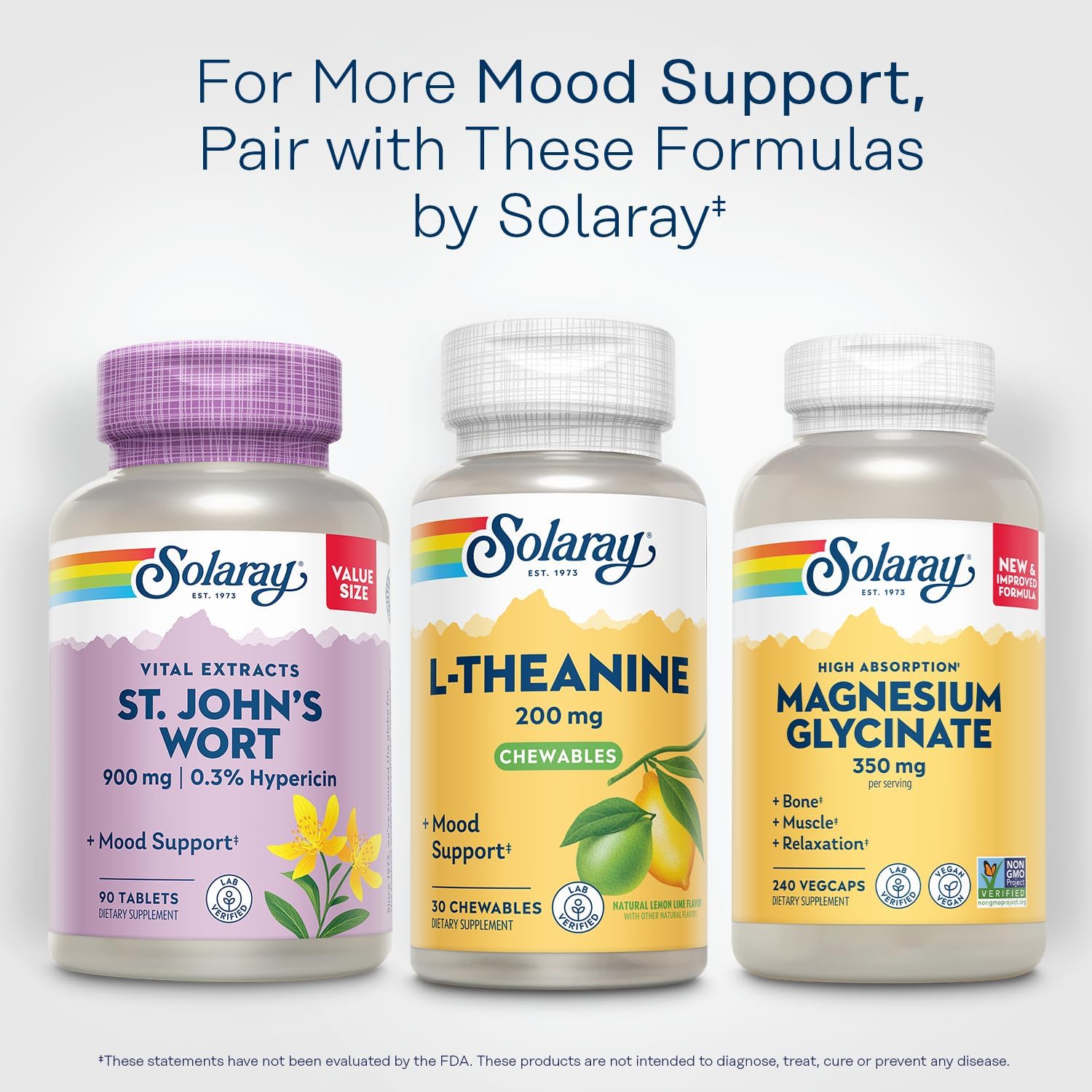 SOLARAY L-Theanine 200mg Chewable - Mood Support Supplement with Vitamin B6 - Natural Lemon Lime Flavour, 30 Chewables