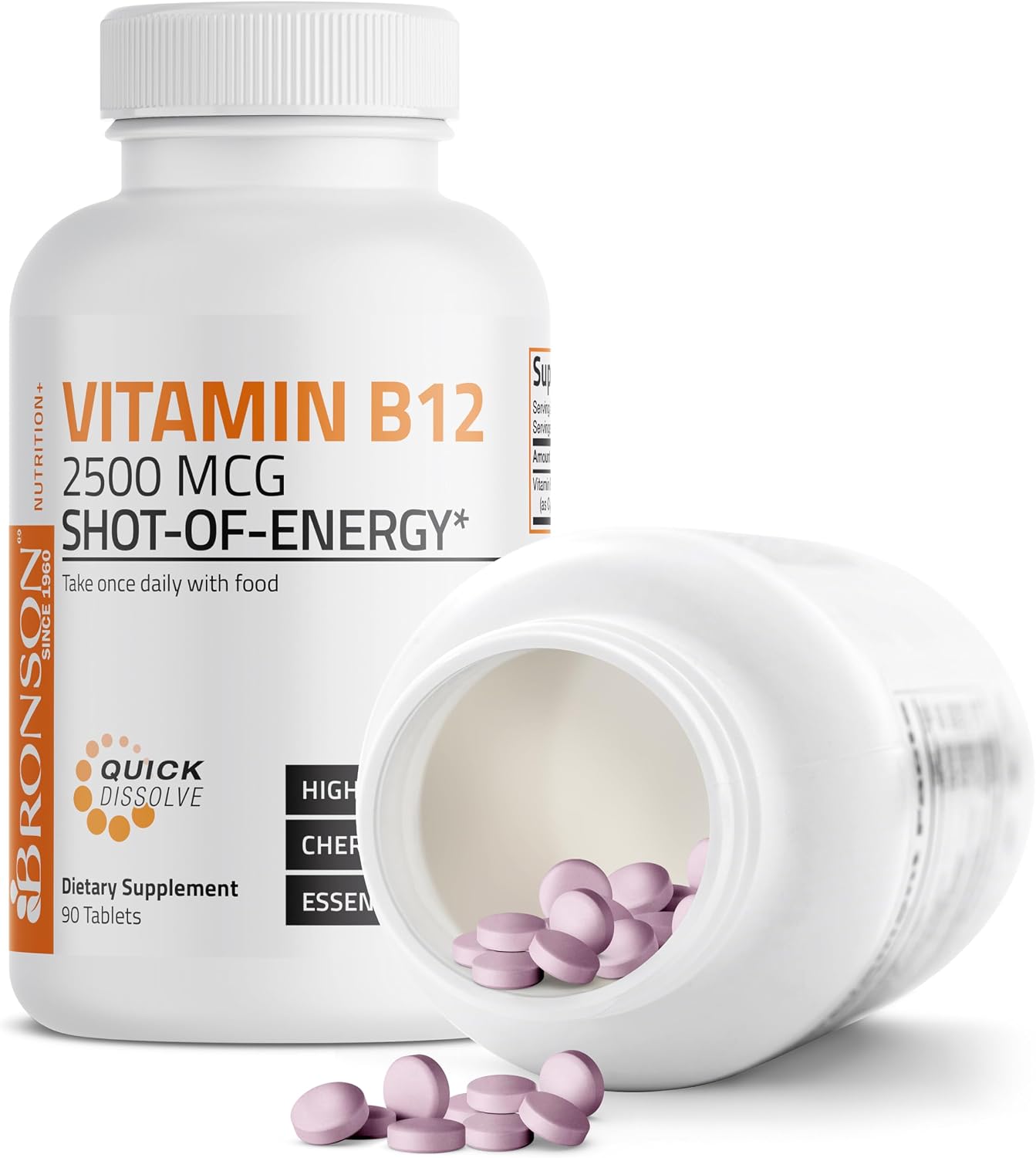 Bronson Vitamin B12 2500mcg Fast Dissolve Sublingual Tablets, Cherry Flavour, 90 Count