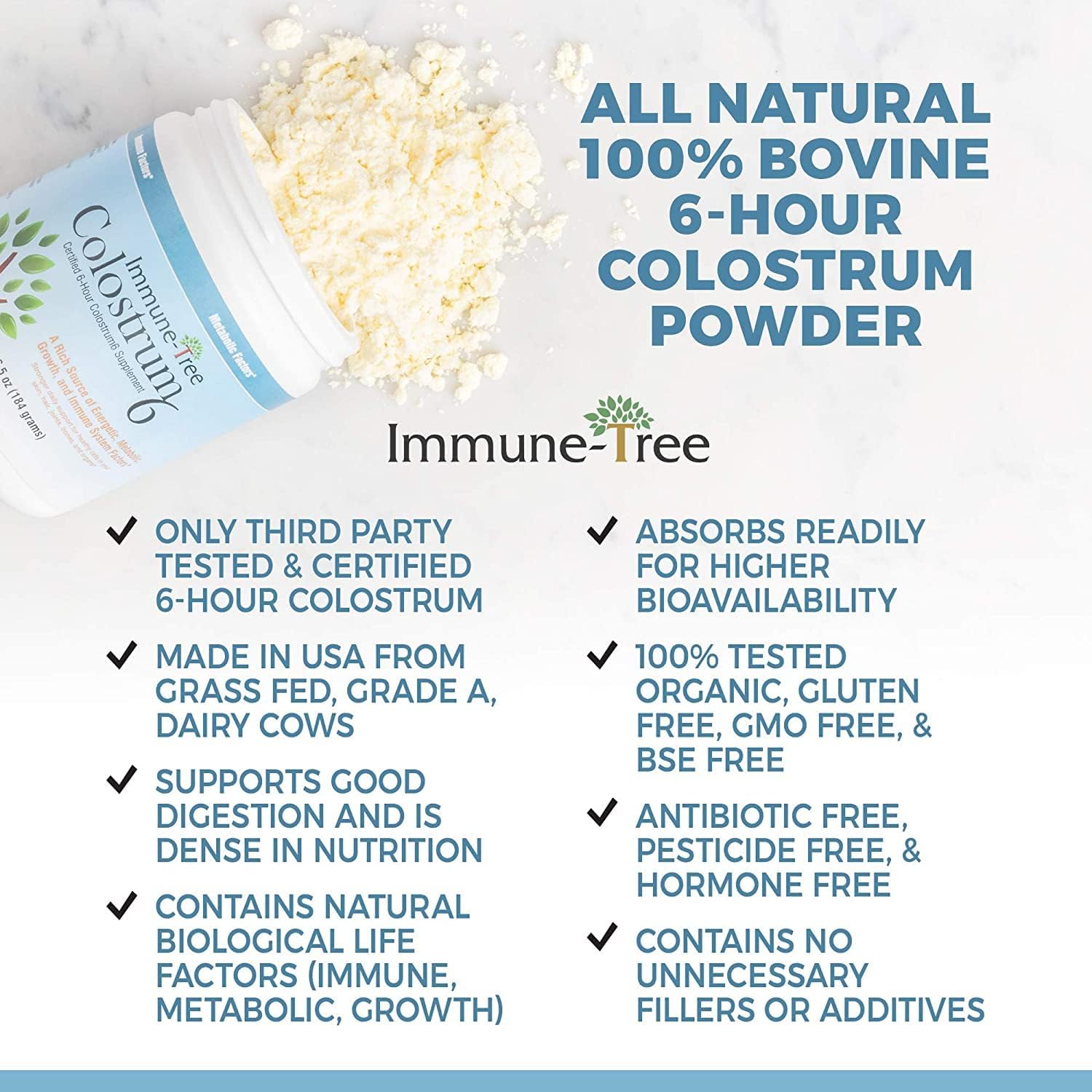 Immune-Tree 100% Pure Bovine Colostrum Powder (Grass-Fed) - 1 kg (661 Servings)