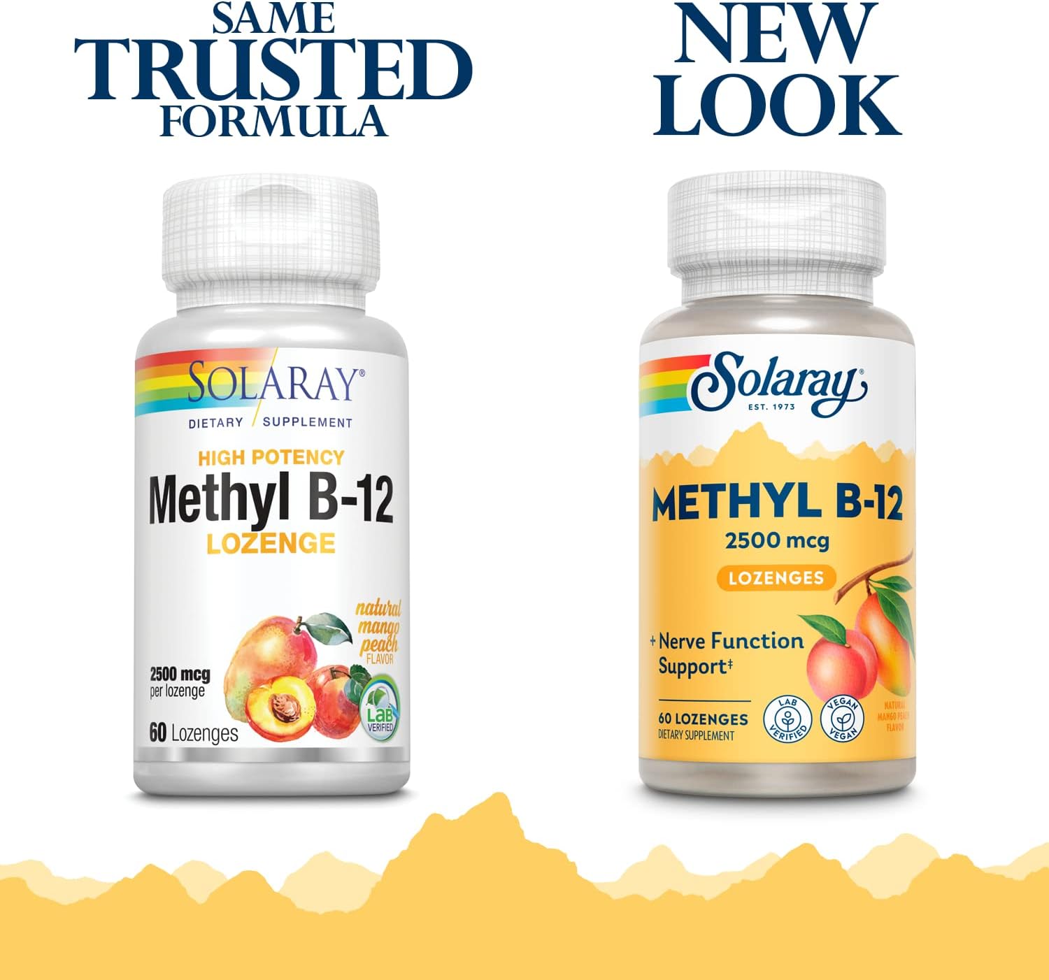 SOLARAY Methyl B-12 Lozenges, 2500 mcg - Vitamin B12 Supplement (Methylcobalamin) - Energy and Nerve Health - Mango Peach Flavour - 60 Lozenges