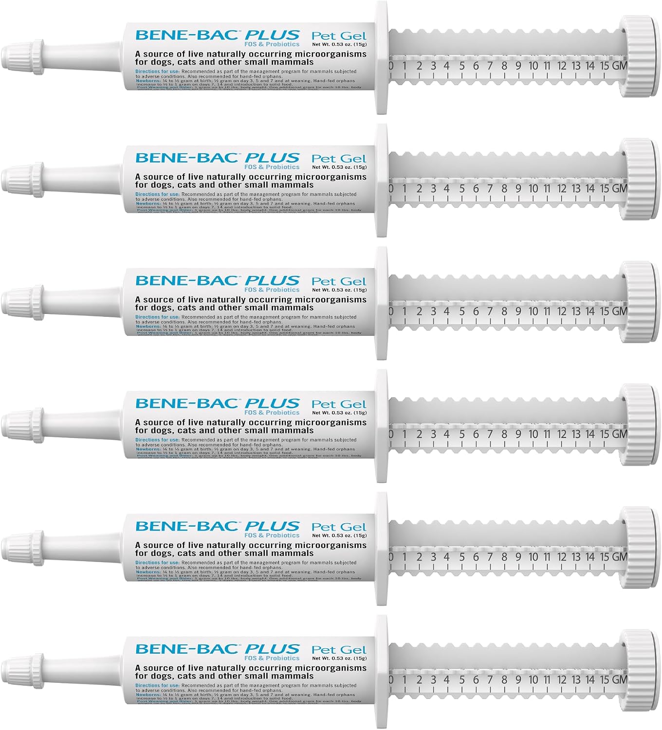 PetAg Bene-Bac Plus Pet Gel - 15 g Syringe - FOS & Probiotics for Dogs, Cats, Exotic & Wildlife Mammals