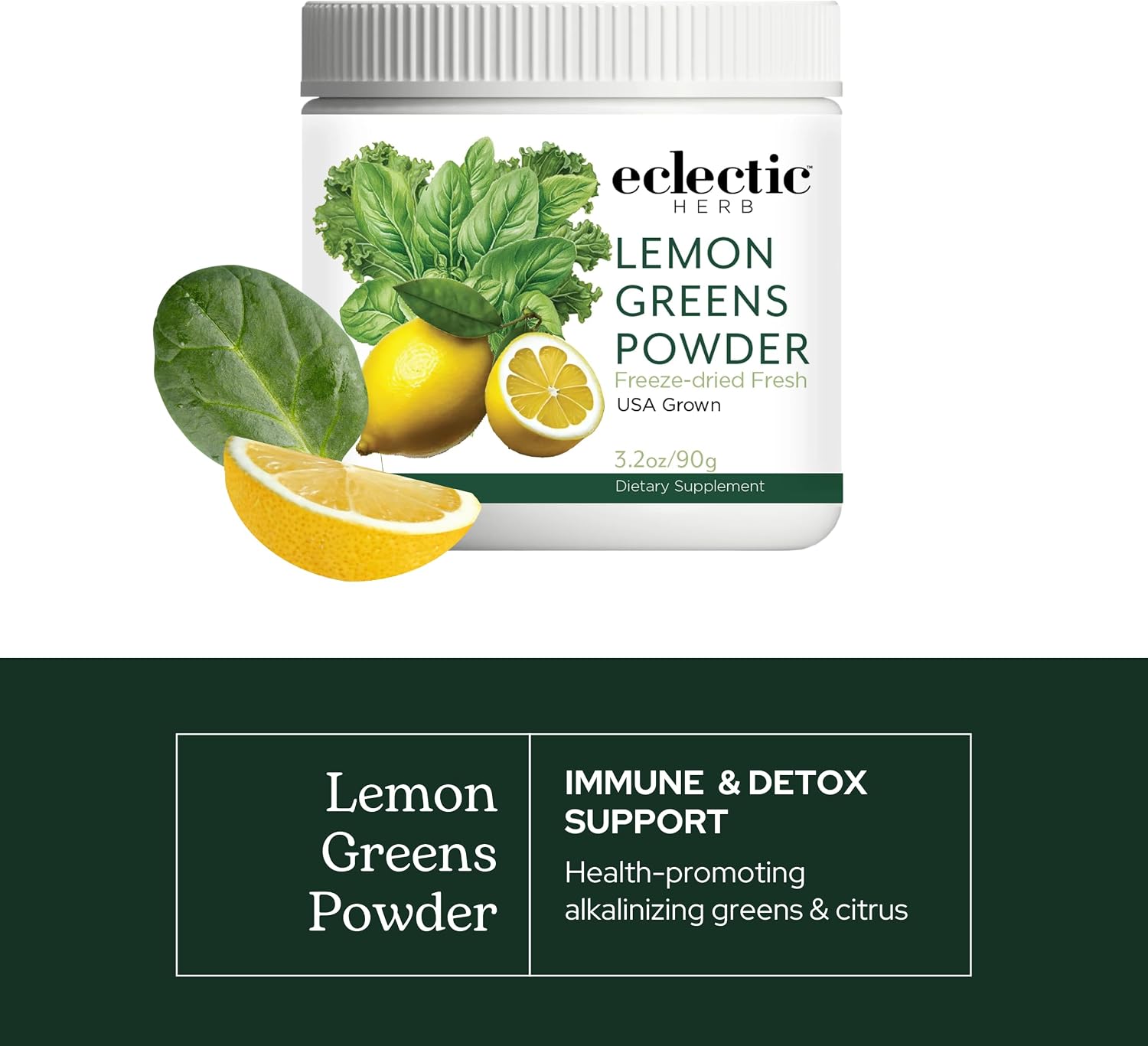 Eclectic Herb Lemon Greens Powder – Immune & Detox Support, Superfood Drink Mix (90 g)