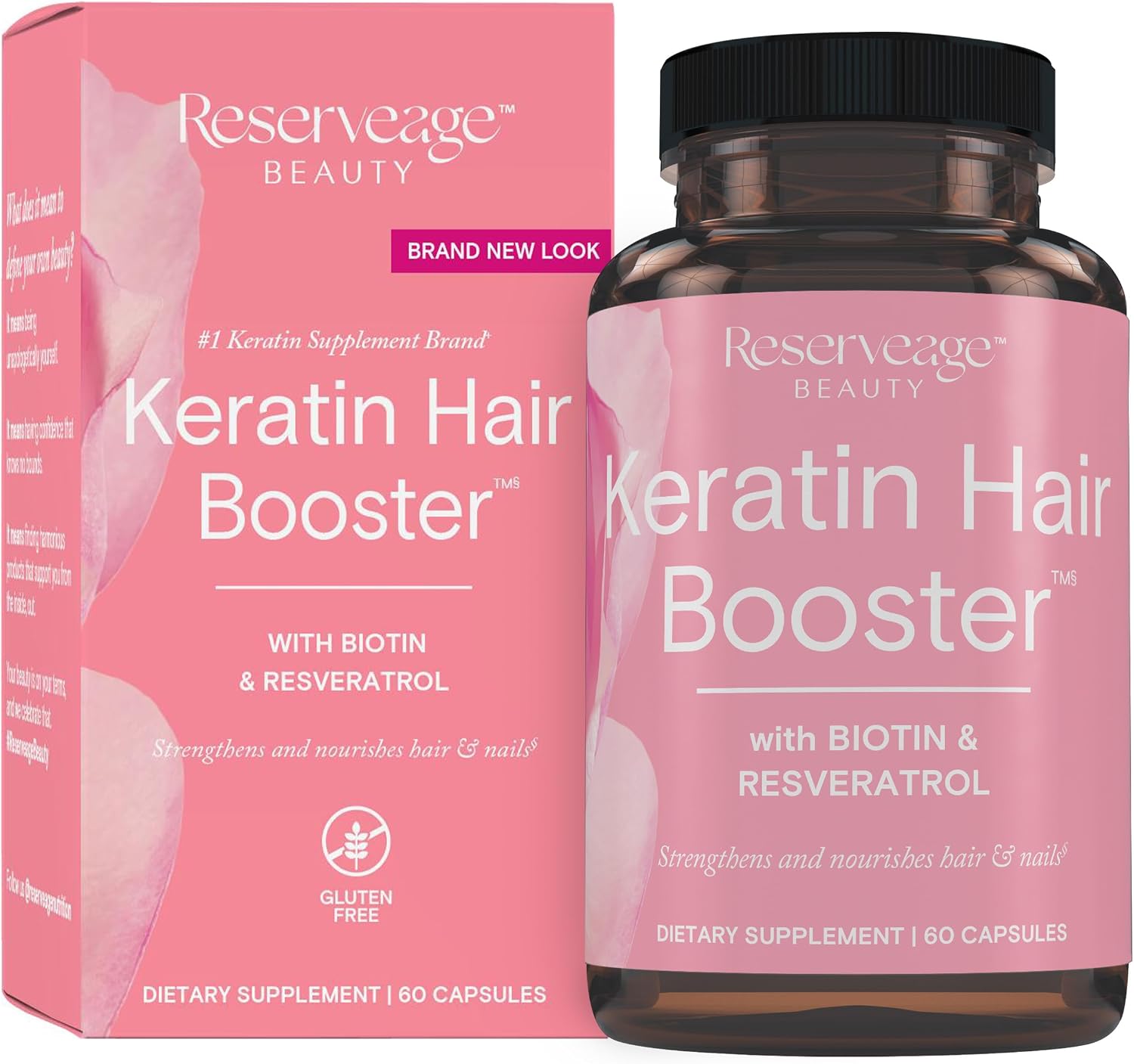 Reserveage Beauty Keratin Hair Booster with Biotin & Resveratrol - Hair & Nail Supplement - 60 Capsules