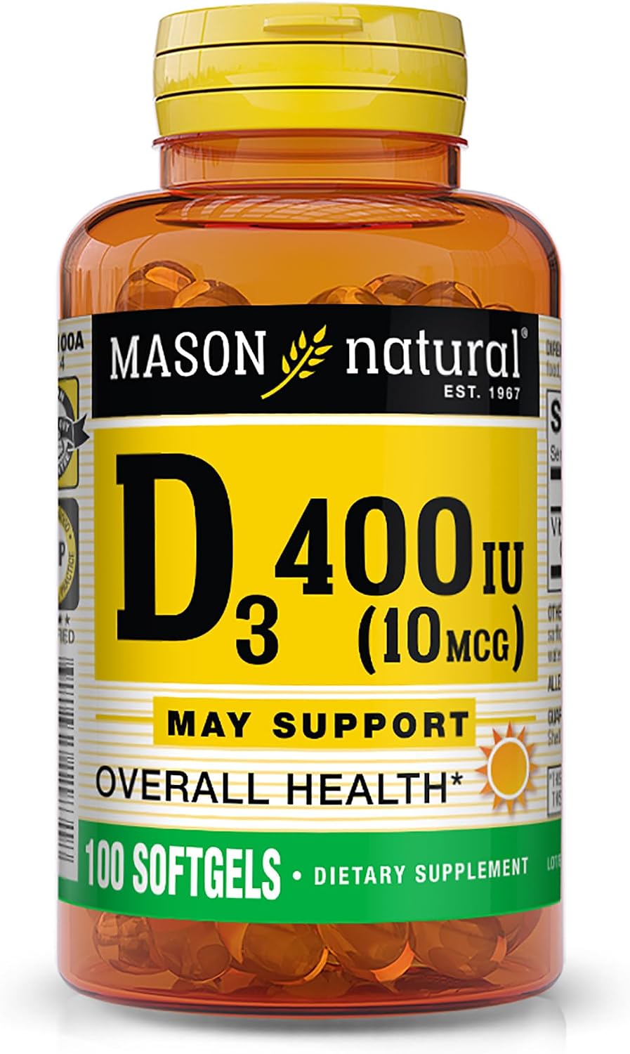 Mason Natural Vitamin D3 1000 IU from Fish Liver Oil Softgels, 120 Count