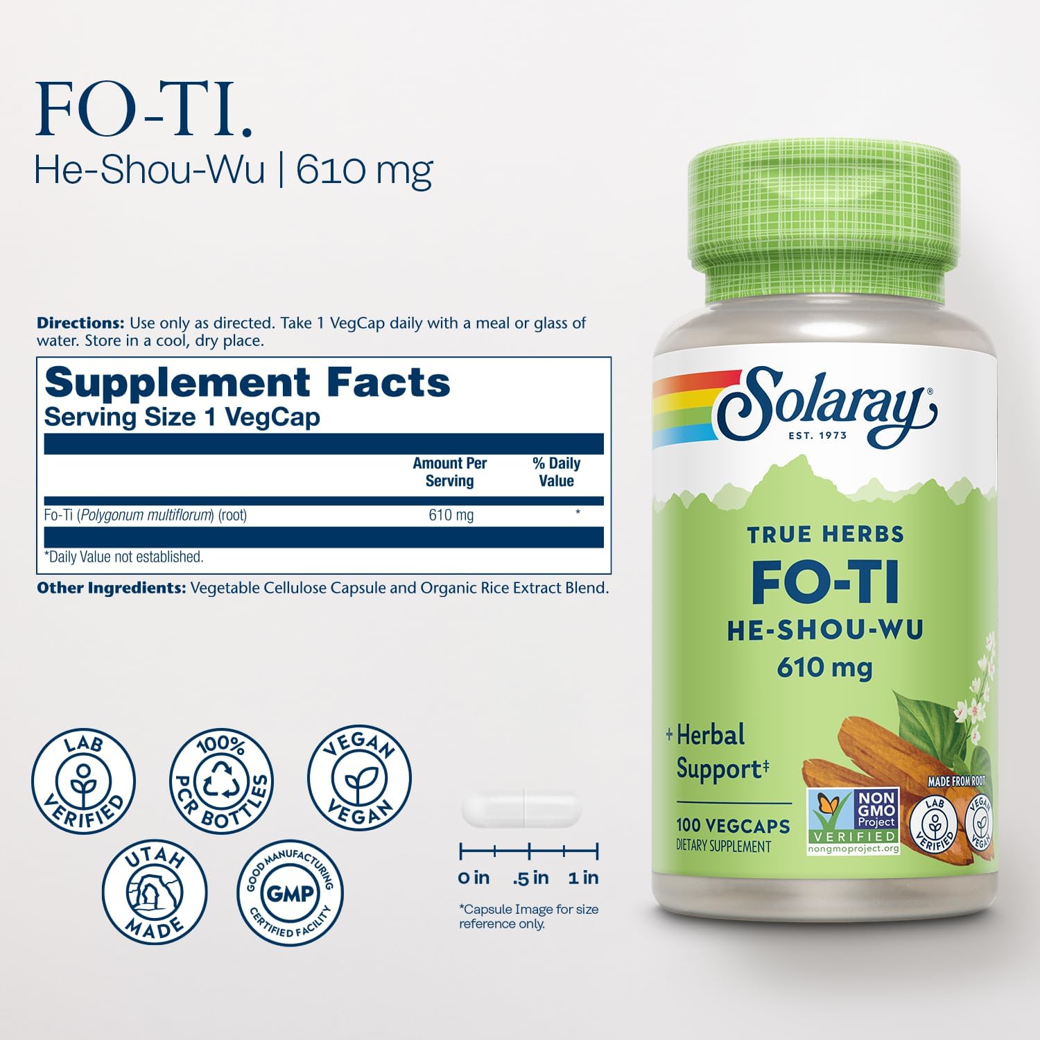 Solaray Fo-Ti Capsules 610 mg - Chinese Herbal Supplement for Men and Women, Vegan & Non-GMO