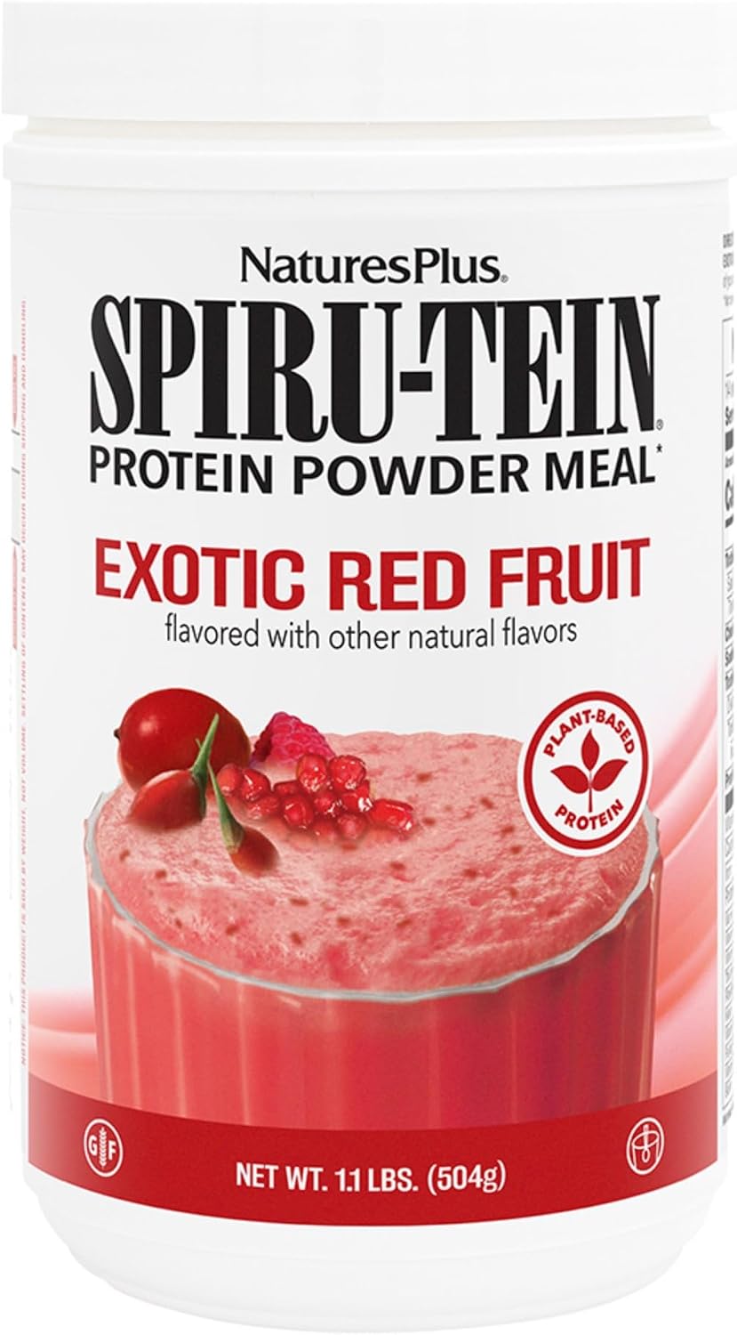 Nature's Plus SPIRU-TEIN, Exotic Red Fruit - Plant-Based Protein Powder - 500 g (14 Servings)