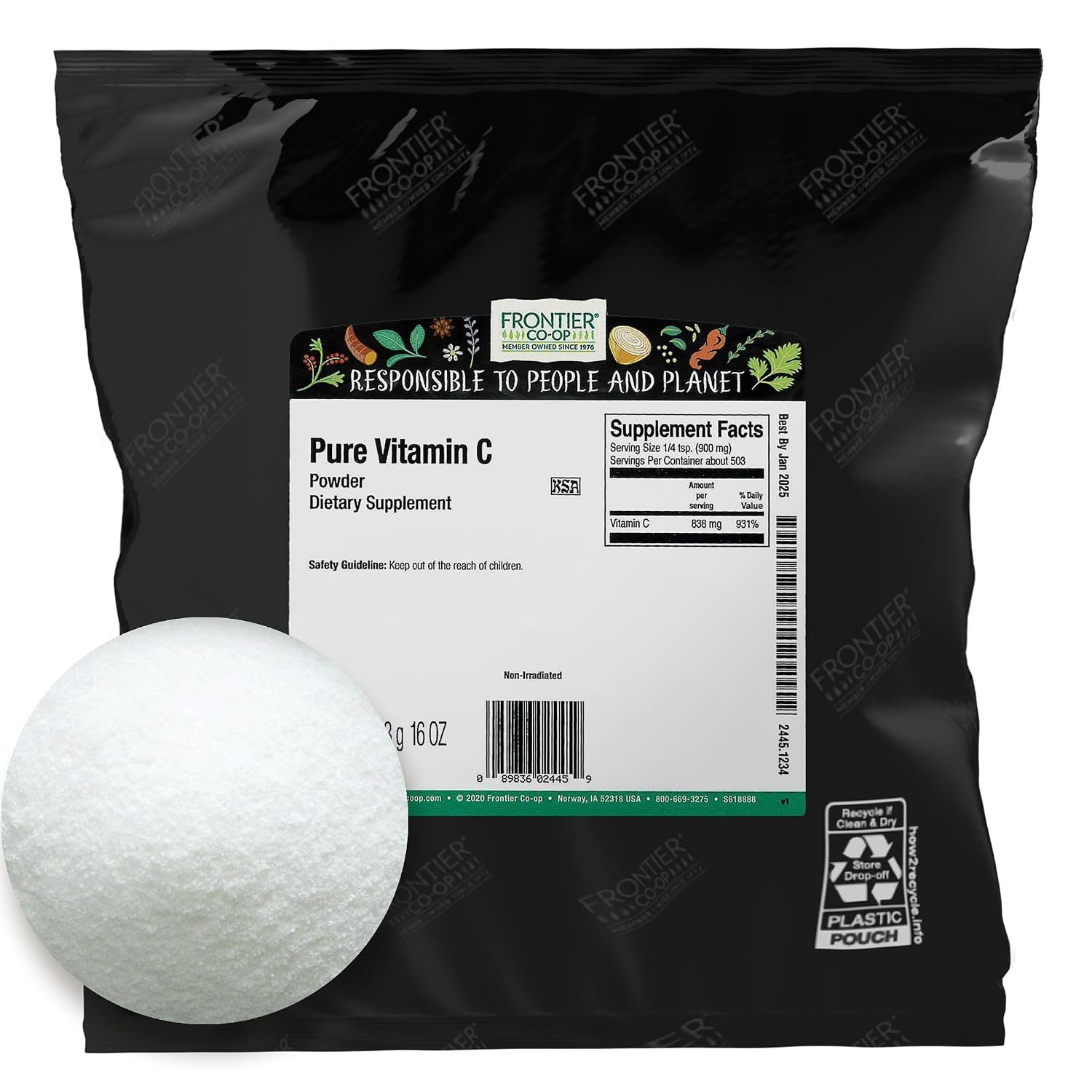 Frontier Co-op Bulk Vitamin C Powder, 1 lb (454 g), 3400 mg per tsp