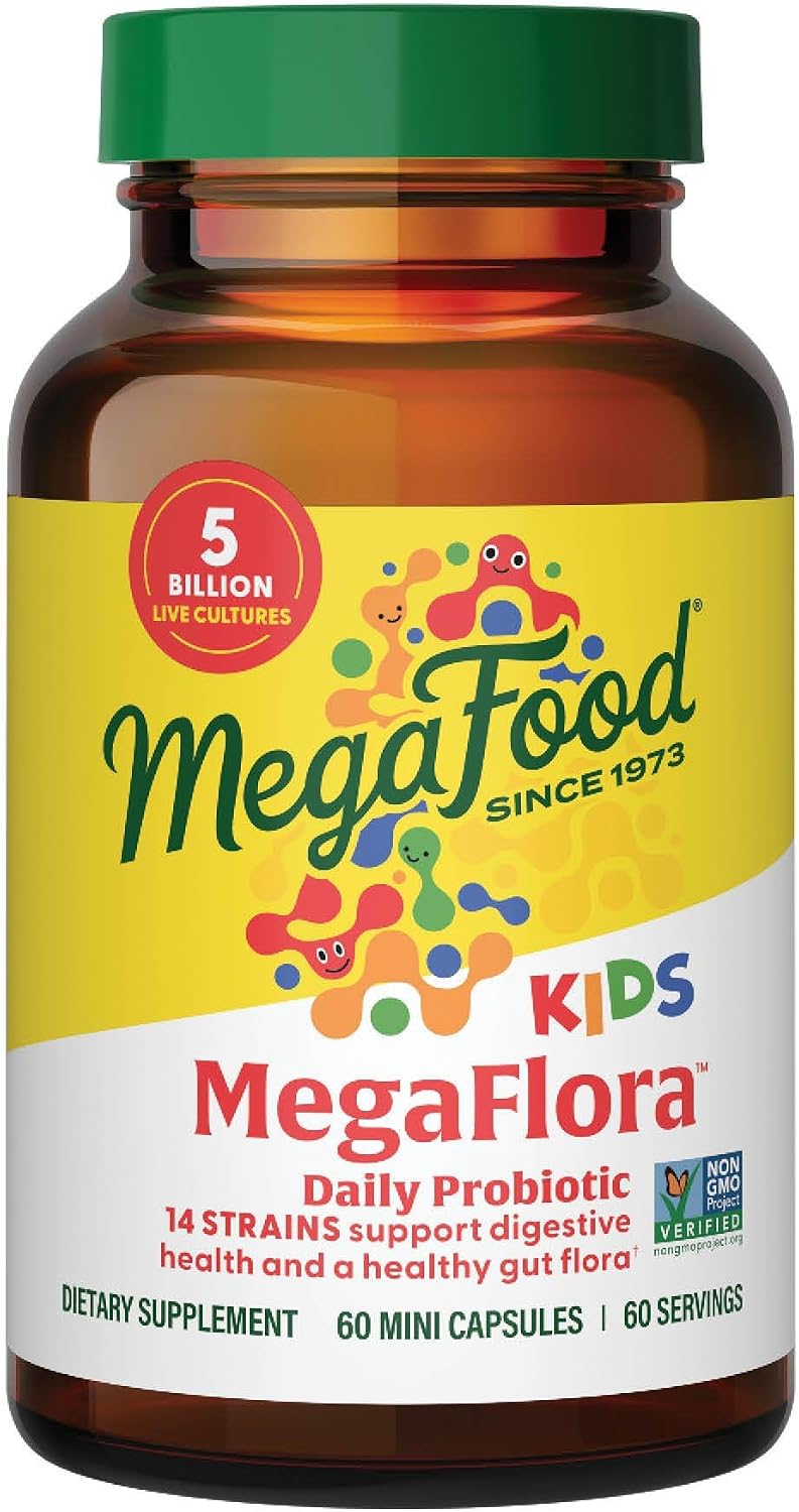 MegaFood MegaFlora Kids Probiotics - 5 Billion CFUs - Digestive and Immune Support - 60 Mini Capsules