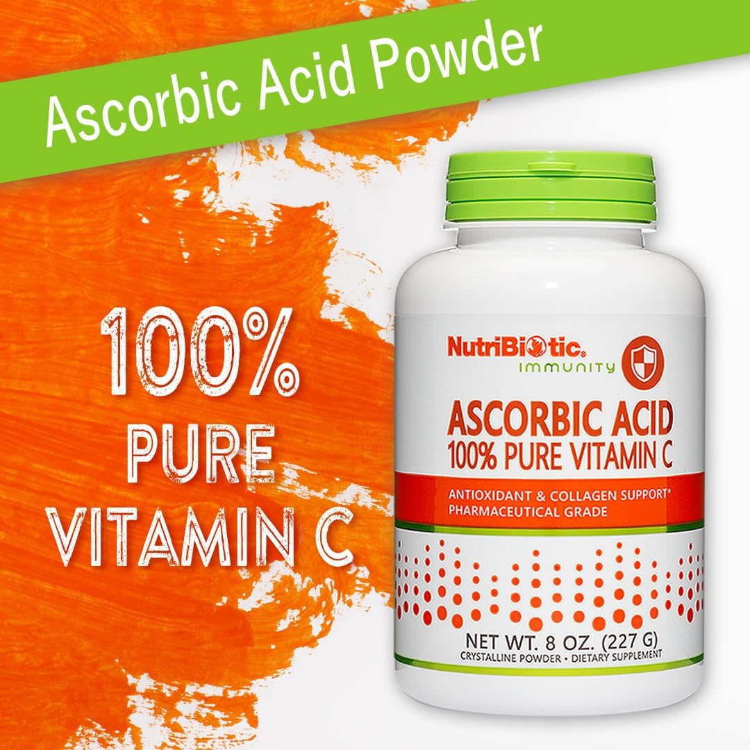 NutriBiotic Ascorbic Acid Vitamin C Powder - Pharmaceutical Grade, 2000 mg per Serving, 227 g