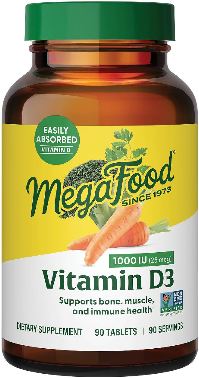 MegaFood Vitamin D3 1000 IU (25 mcg) – Real Food Supplement for Immune and Bone Support, 90 Tablets