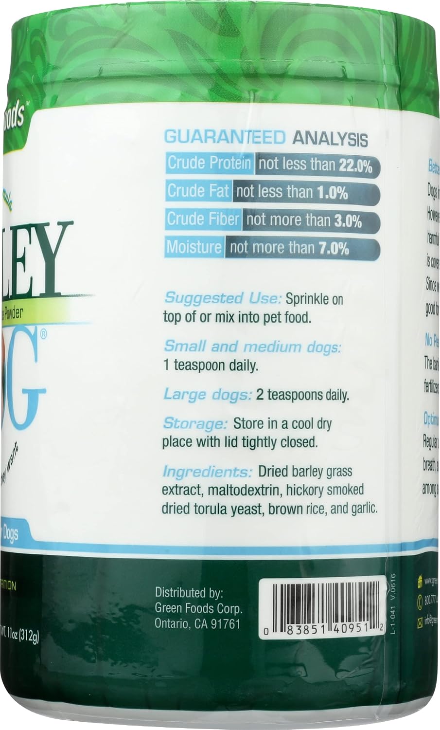 Green Foods Dog Food Barley – 312 g