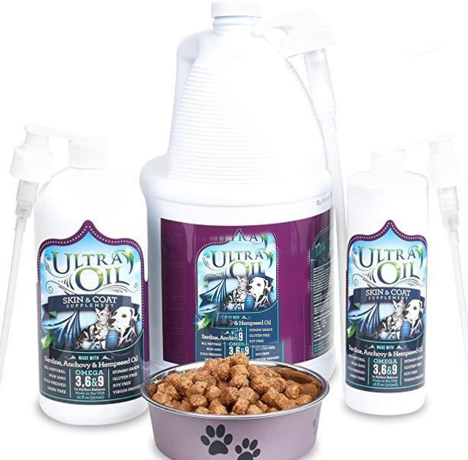 Ultra Oil Skin and Coat Supplement for Dogs and Cats – Hemp Seed, Flaxseed, Grape Seed & Fish Oils