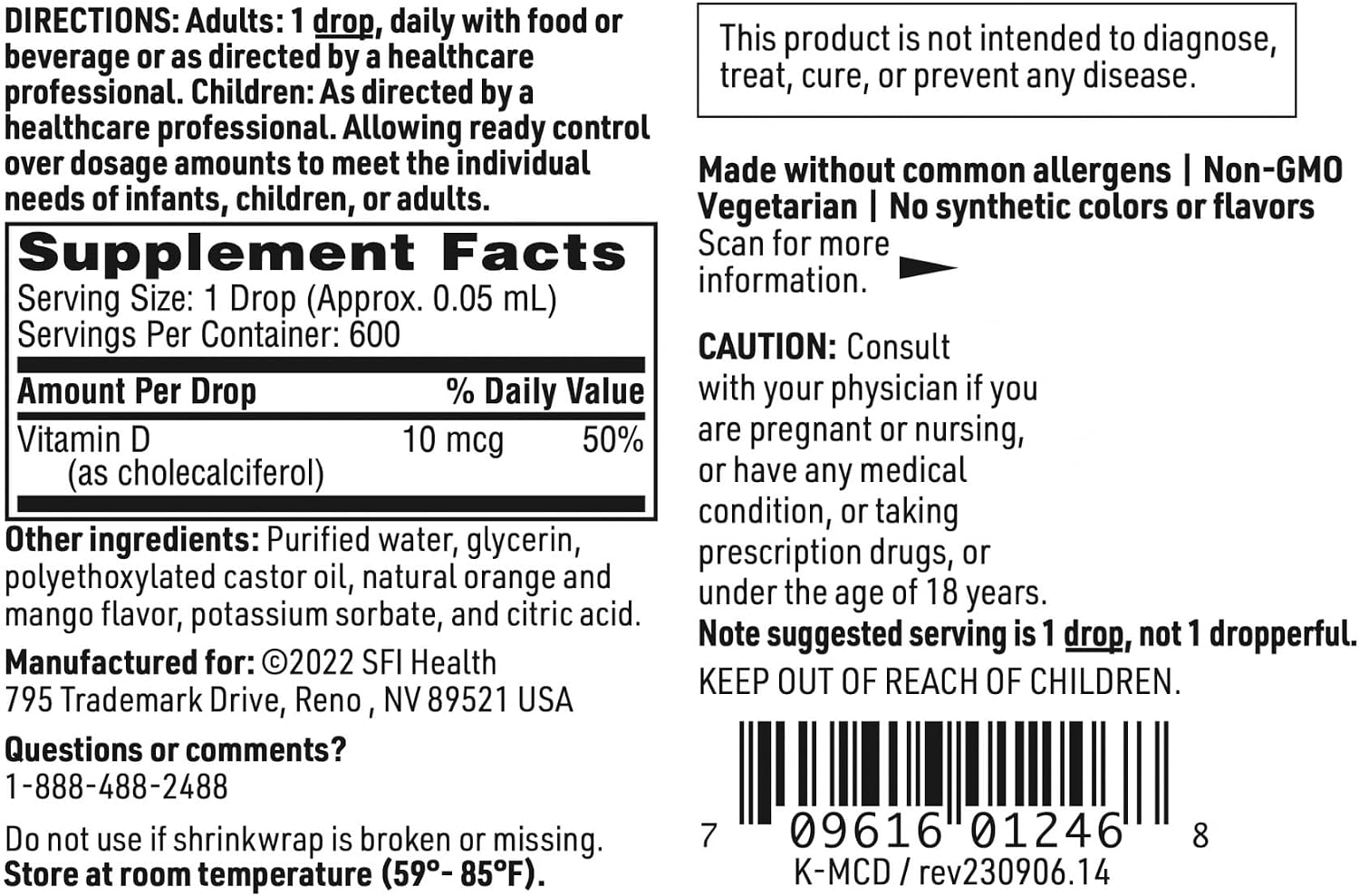 Klaire Labs SFI Health Micellized Vitamin D3 Liquid - Mango Orange Flavour - 1 fl oz (600 Drops)
