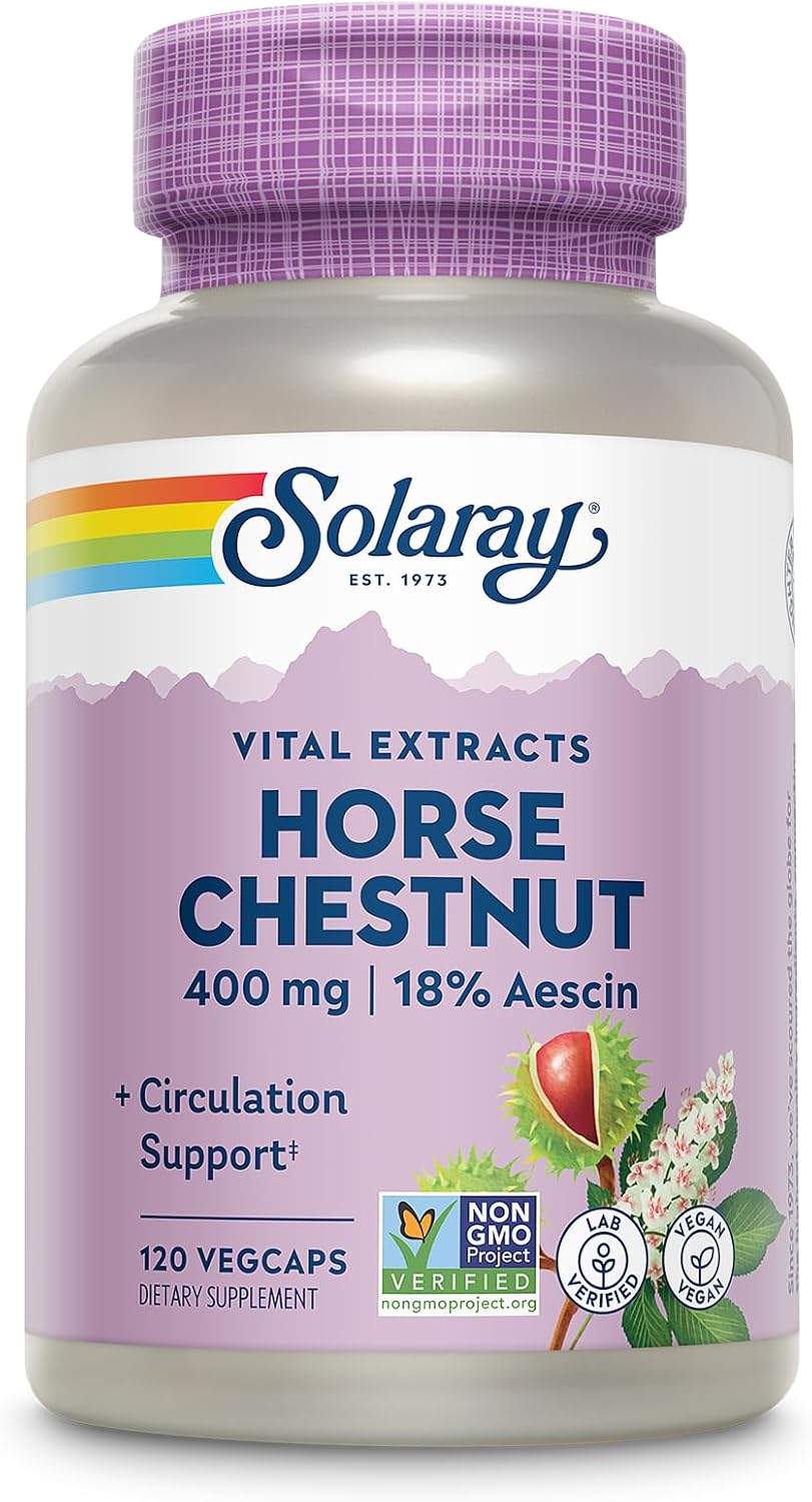SOLARAY Horse Chestnut Extract 400 mg – Standardized to 72 mg Aescin with Butcher's Broom – Vein & Circulation Support – Vegan, Non-GMO – 120 Veg Caps