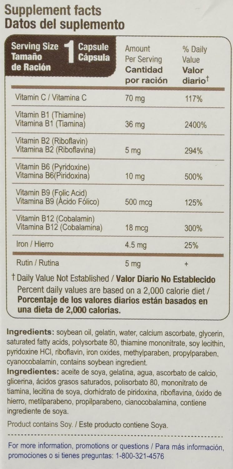 Bedoyecta Multivitamin with Iron, Folic Acid, Vitamin C, B1, B2, B9, and B12, 30 Capsules