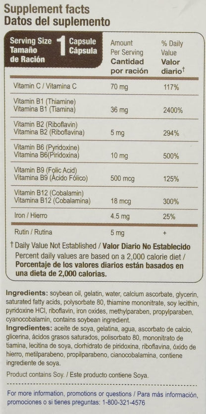 Bedoyecta Multivitamin with Iron, Folic Acid, Vitamin C, B1, B2, B9, and B12, 30 Capsules