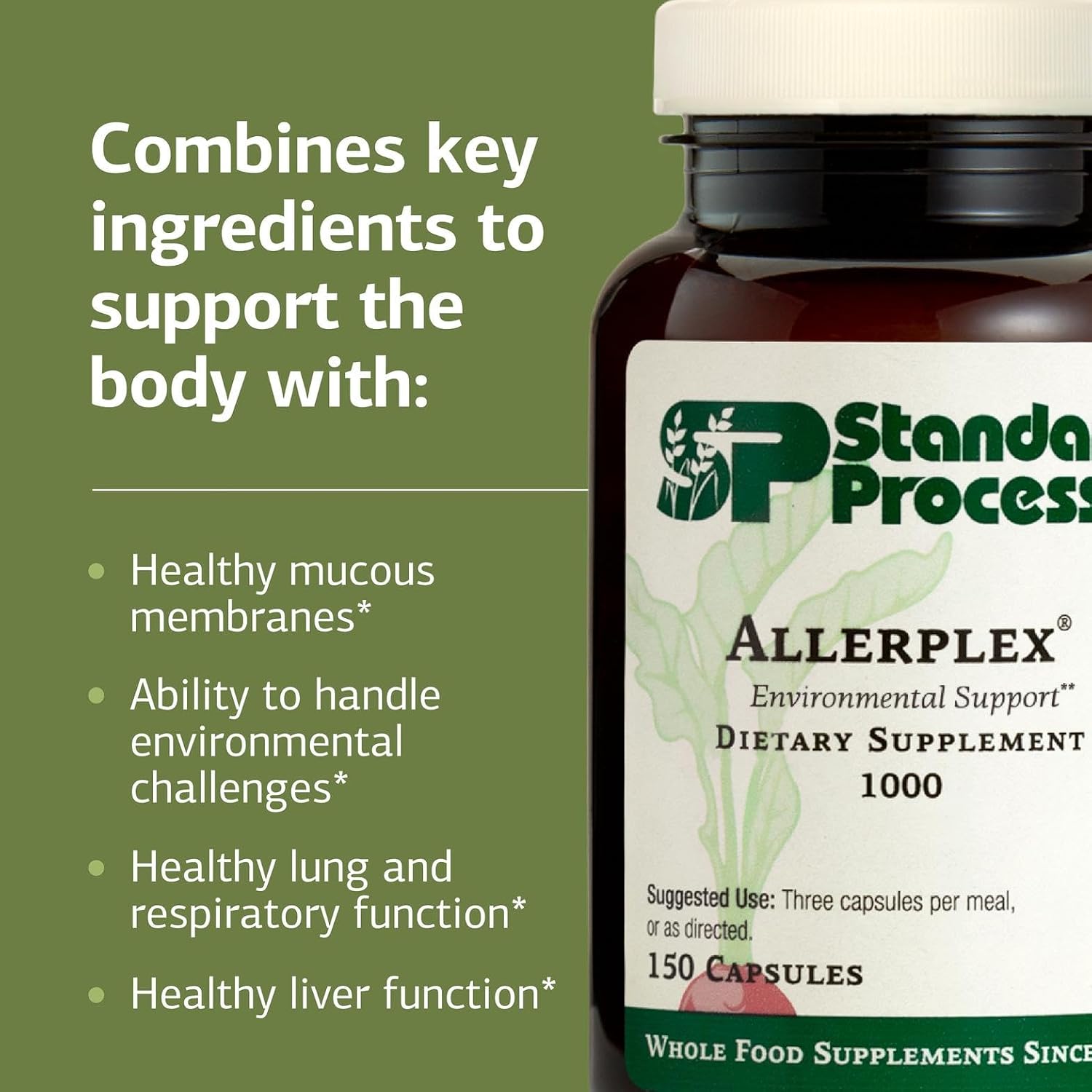 Standard Process Allerplex - Respiratory Health Supplement with Vitamin A & Pneumotrophin PMG - 150 Capsules