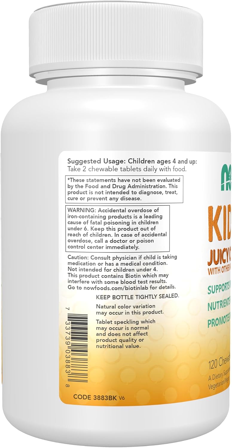 NOW Foods Kid Vits Multivitamin – Juicy Orange – 120 Chewable Tablets