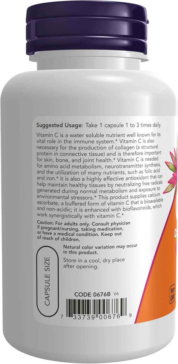 NOW Foods Vitamin C-500 Calcium Ascorbate – Buffered Vitamin C, 100 Veg Capsules