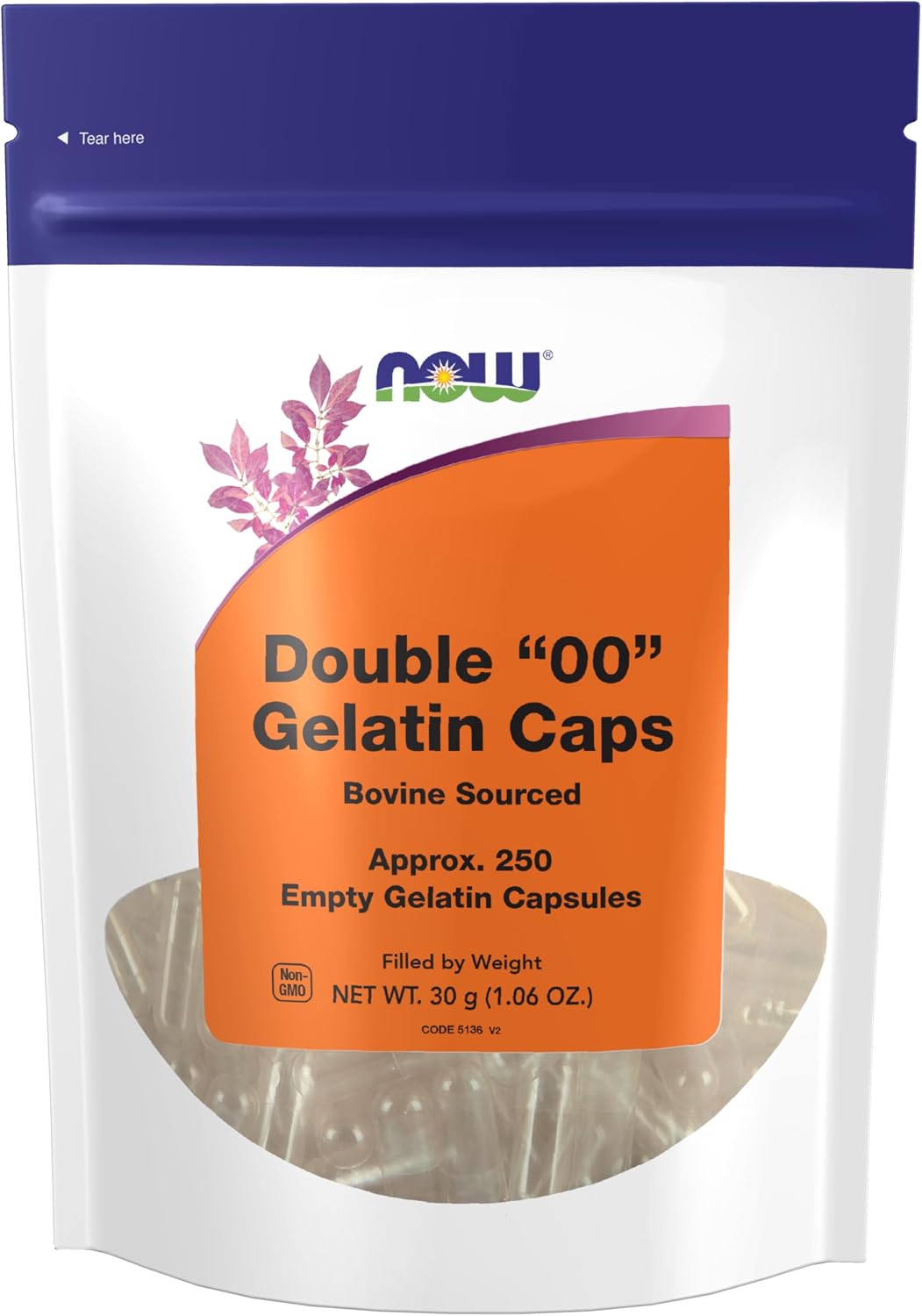 NOW Foods Empty Gelatin Capsules, Double "00", Bovine Sourced, 750 Count