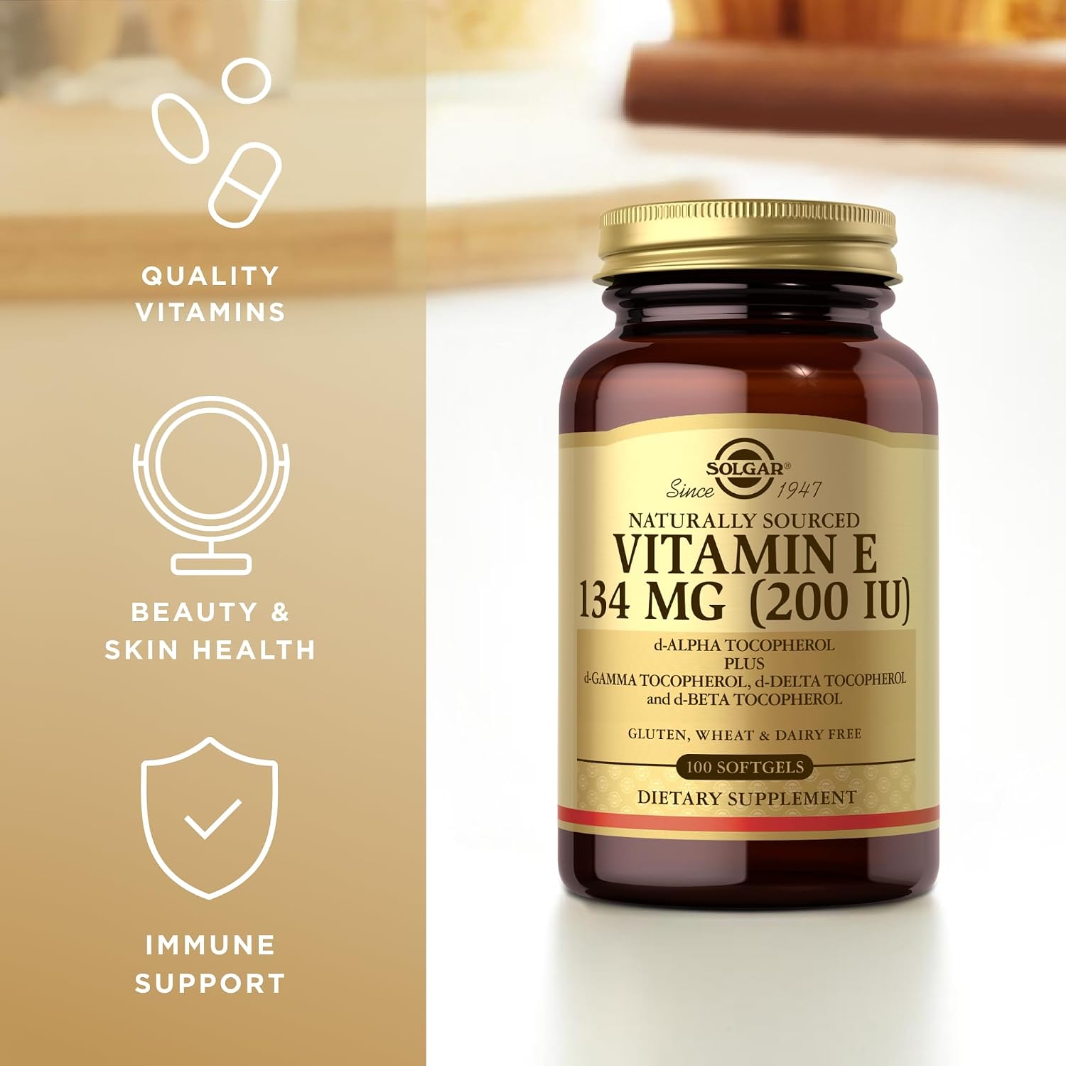 Solgar Vitamin E 200 IU – 100 Softgels – Natural Antioxidant and Immune Support