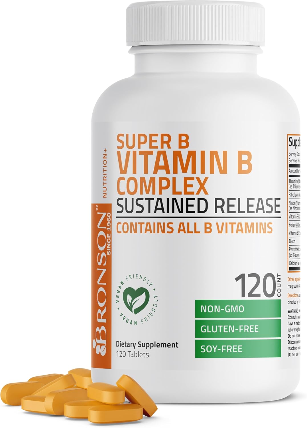 Bronson Super B Vitamin B Complex - Sustained Slow Release, 250 Tablets