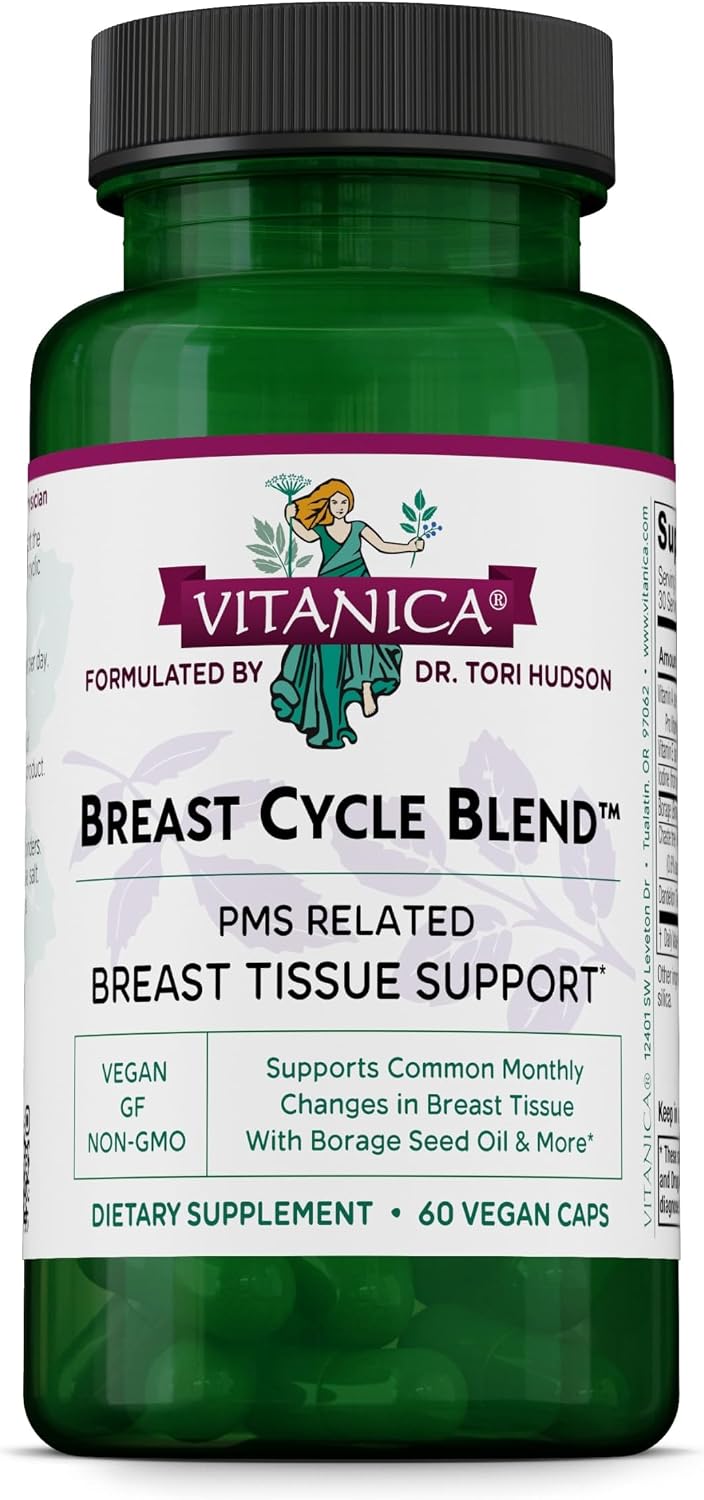 Vitanica Breast Cycle Blend - Breast Support Supplement with Vitex & Vitamin E - Cycle Support for Women - Vegan - 60 Capsules