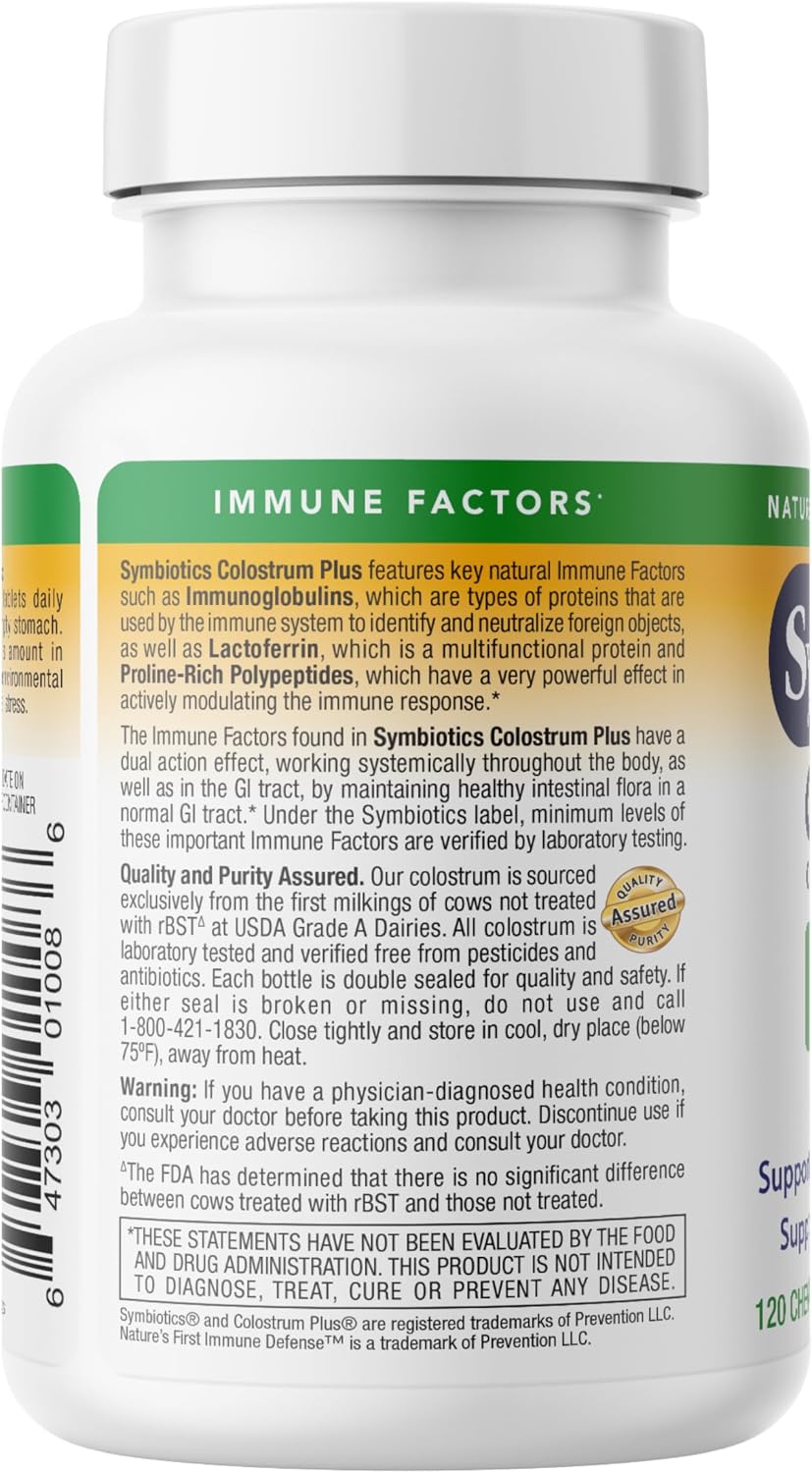 Symbiotics Colostrum Chewable Tablets – Immune and Digestive Support with Lactoferrin, 120 Count (Pineapple)