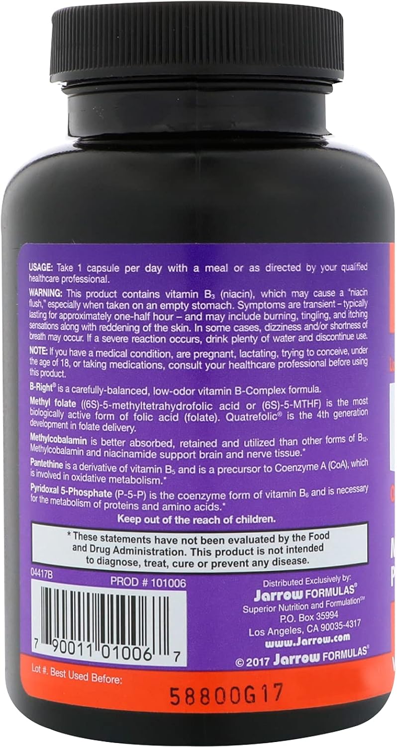 Jarrow Formulas B-Right Low-Odour Vitamin B-Complex, 100 Capsules