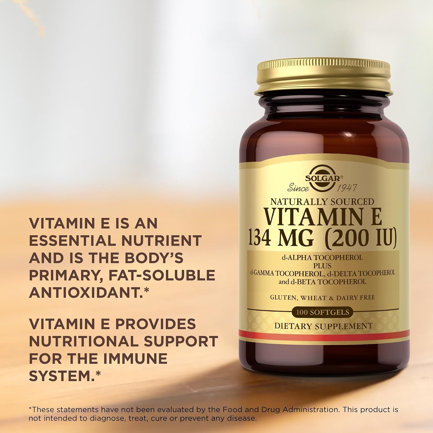 Solgar Vitamin E 200 IU – 100 Softgels – Natural Antioxidant and Immune Support