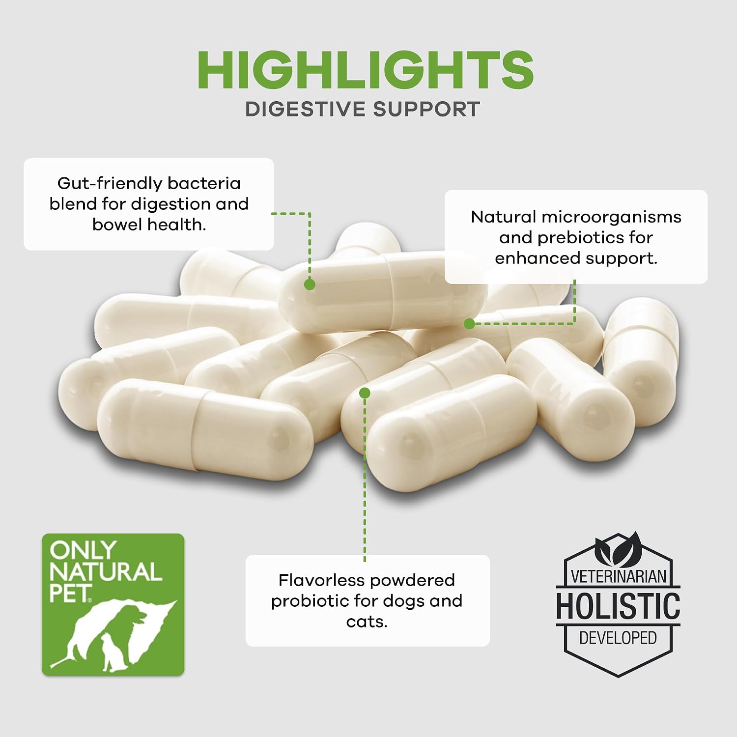 Only Natural Pet Probiotic for Dogs and Cats - Digestive and Intestinal Tract Health - 90 Capsules