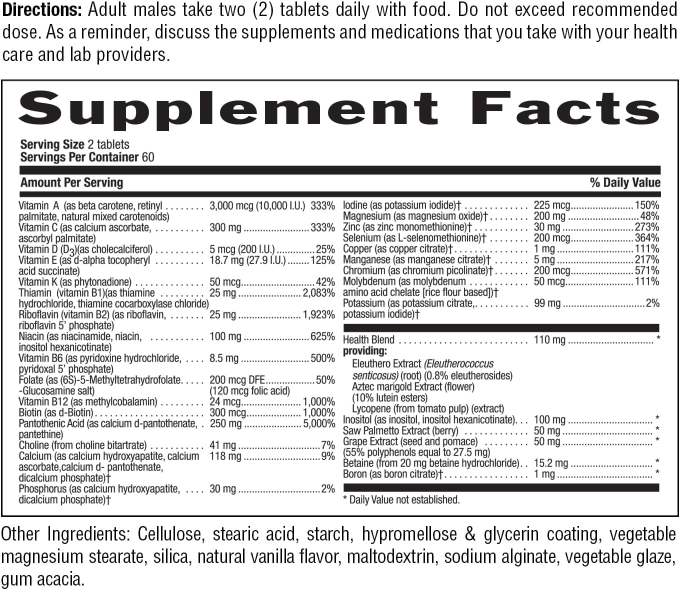 Country Life Max for Men Multivitamin - Iron-Free, Gluten-Free, with Saw Palmetto & Lycopene, 120 Vegetarian Tablets