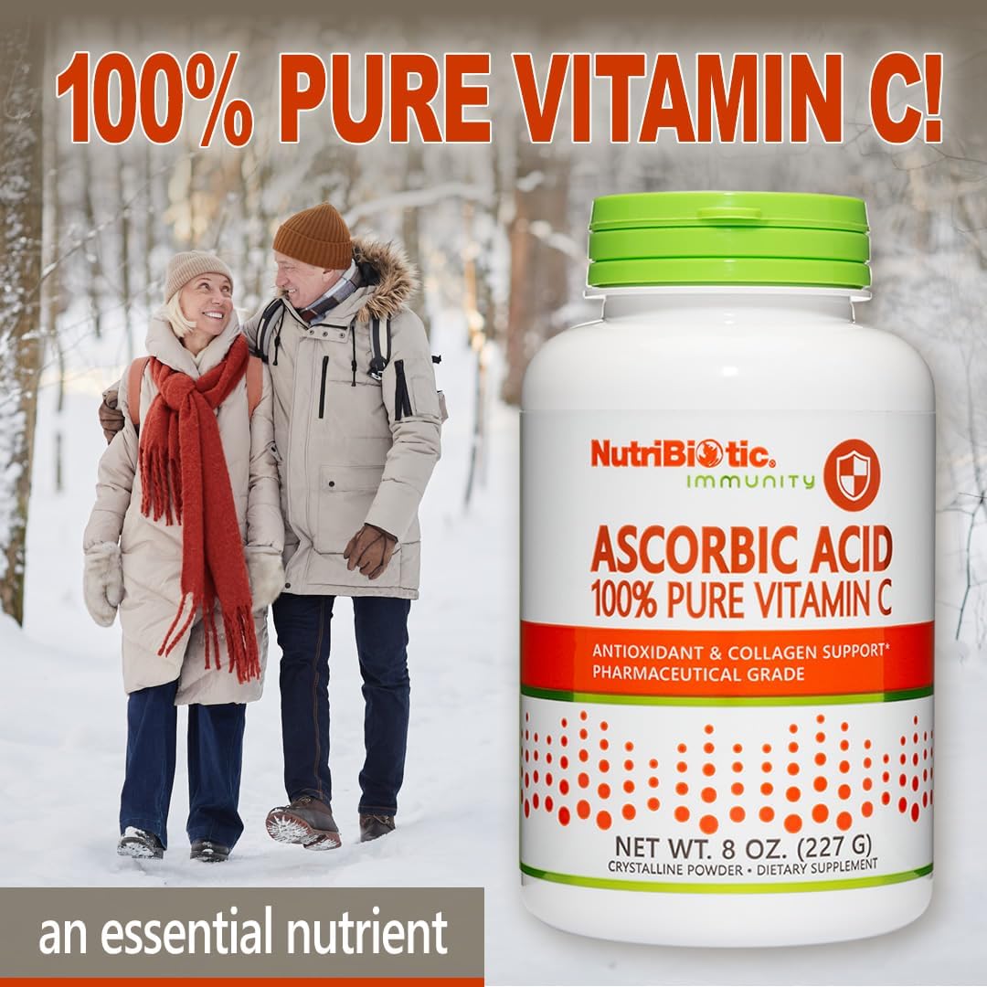 NutriBiotic Ascorbic Acid Vitamin C Powder - Pharmaceutical Grade, 2000 mg per Serving, 227 g