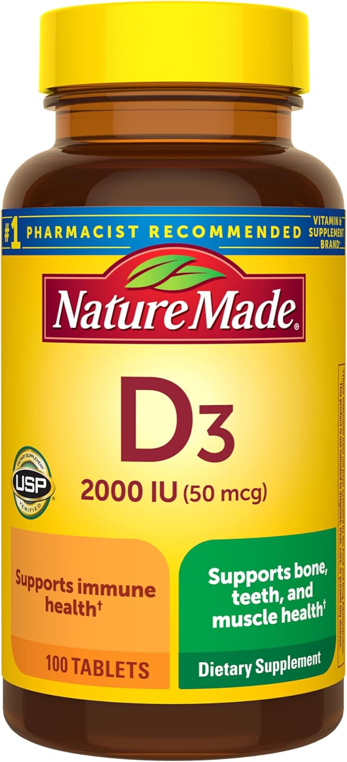 Nature Made Vitamin D3 2000 IU (50 mcg) - 100 Tablets for Bone, Muscle & Immune Support
