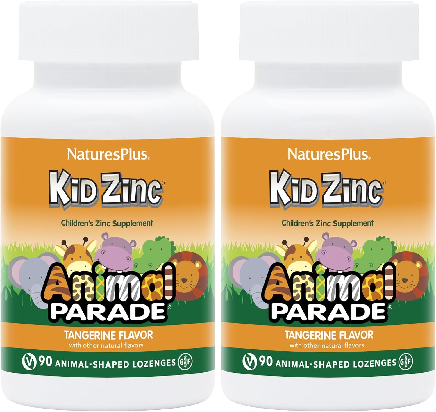 NaturesPlus Animal Parade KidZinc - Organically Chelated Zinc - Tangerine Flavour - 90 Animal-Shaped Lozenges