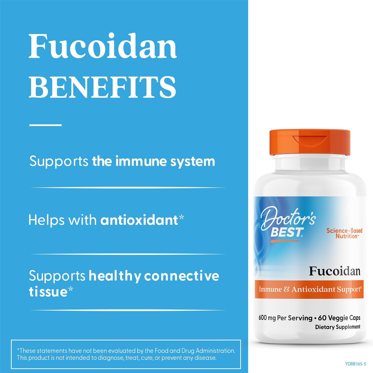 Doctor's Best Fucoidan Supplement for Immune Health & Antioxidant Support – 600mg, 60 Veg Caps