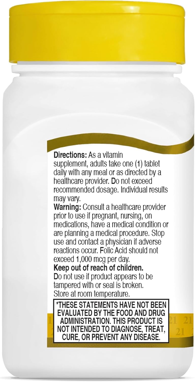 21st Century Folic Acid 400 mcg Tablets, 250 Count