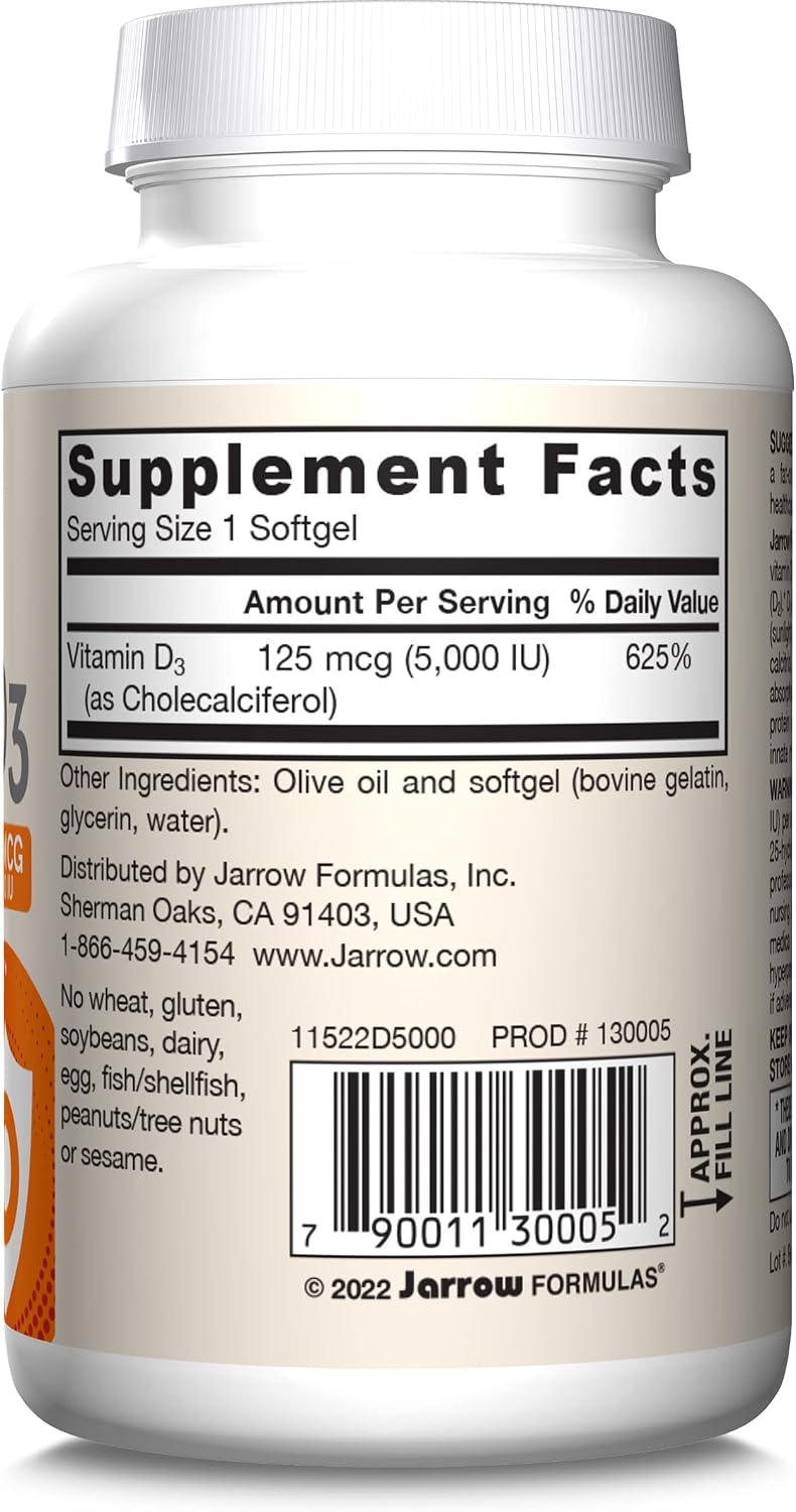 Jarrow Formulas Vitamin D3 125 mcg (5,000 IU) Softgels - 100 Count