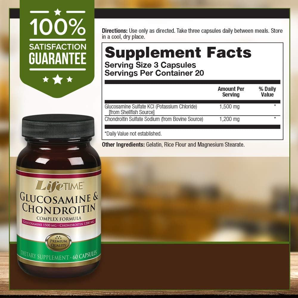 LIFETIME Glucosamine Chondroitin Complex – 1500 mg Glucosamine & 1200 mg Chondroitin, 60 Capsules