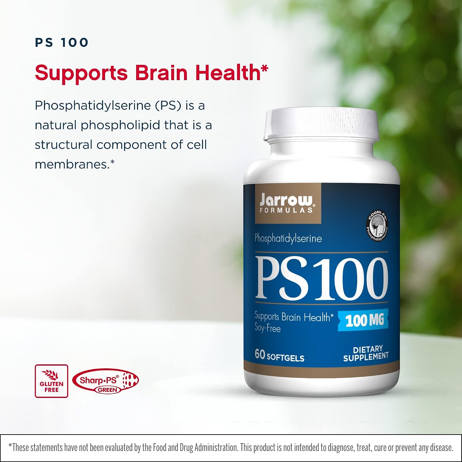 Jarrow Formulas PS 100 - Phosphatidylserine 100 mg - 60 Softgels (Pack of 2) - Soy-Free Brain Health Supplement