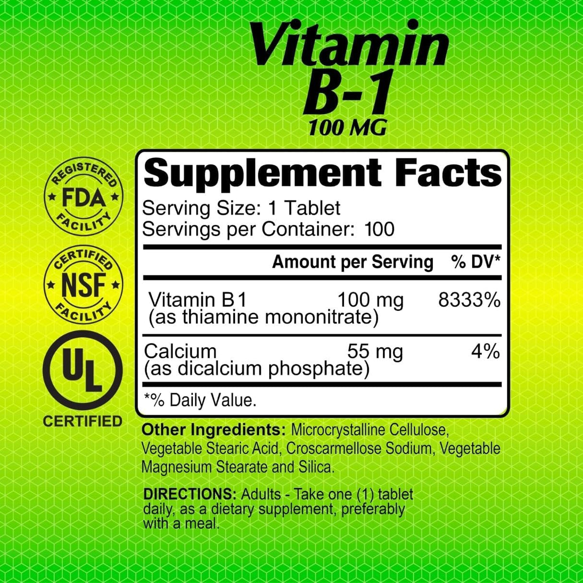 ALFA VITAMINS Vitamin B-1 (Thiamine) 100 mg, 100 Tablets - görsel 4