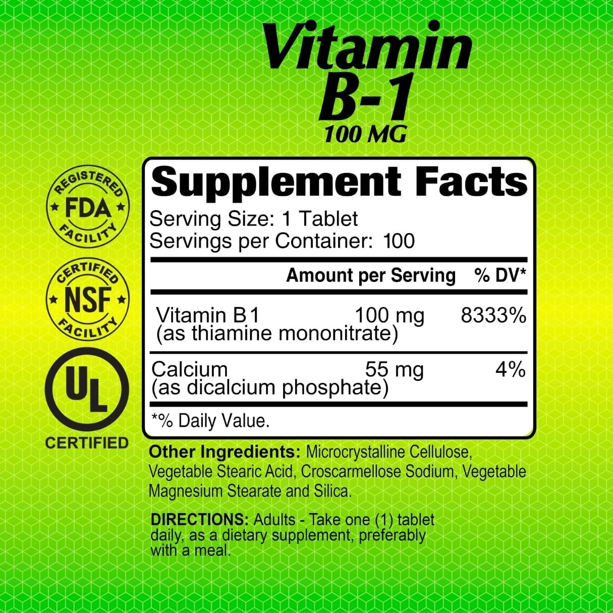 ALFA VITAMINS Vitamin B-1 (Thiamine) 100 mg, 100 Tablets - görsel 4