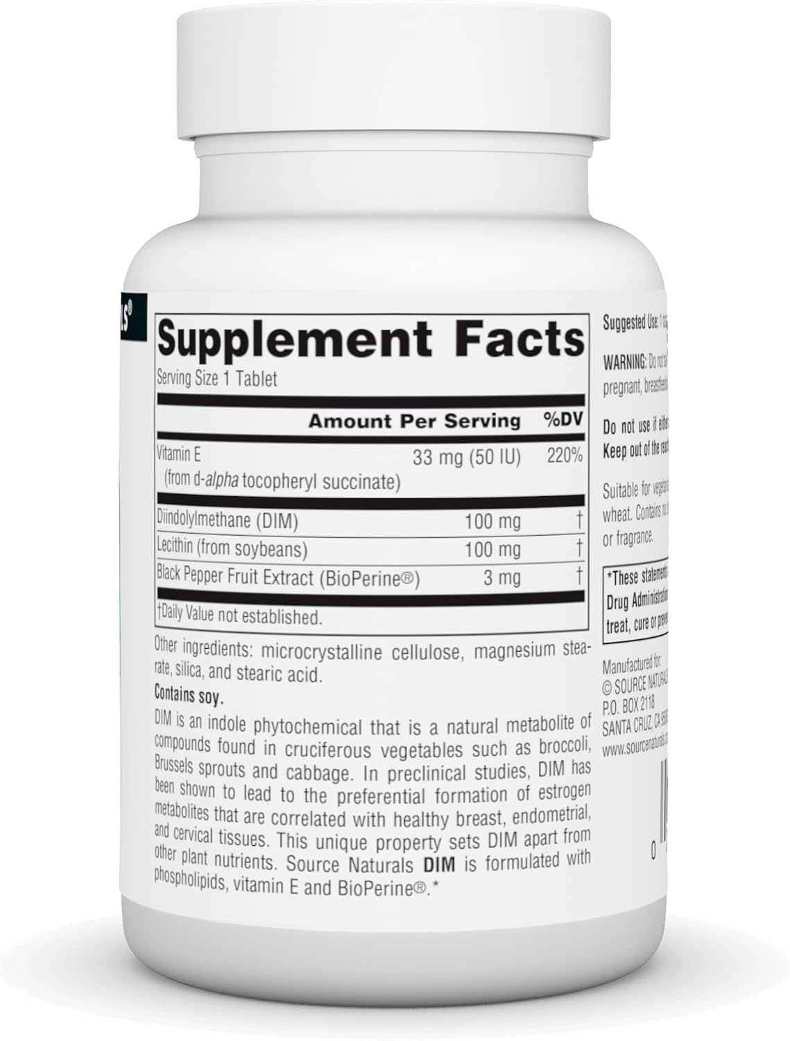 Source Naturals DIM, Diindolylmethane, 100 mg - 30 Tablets