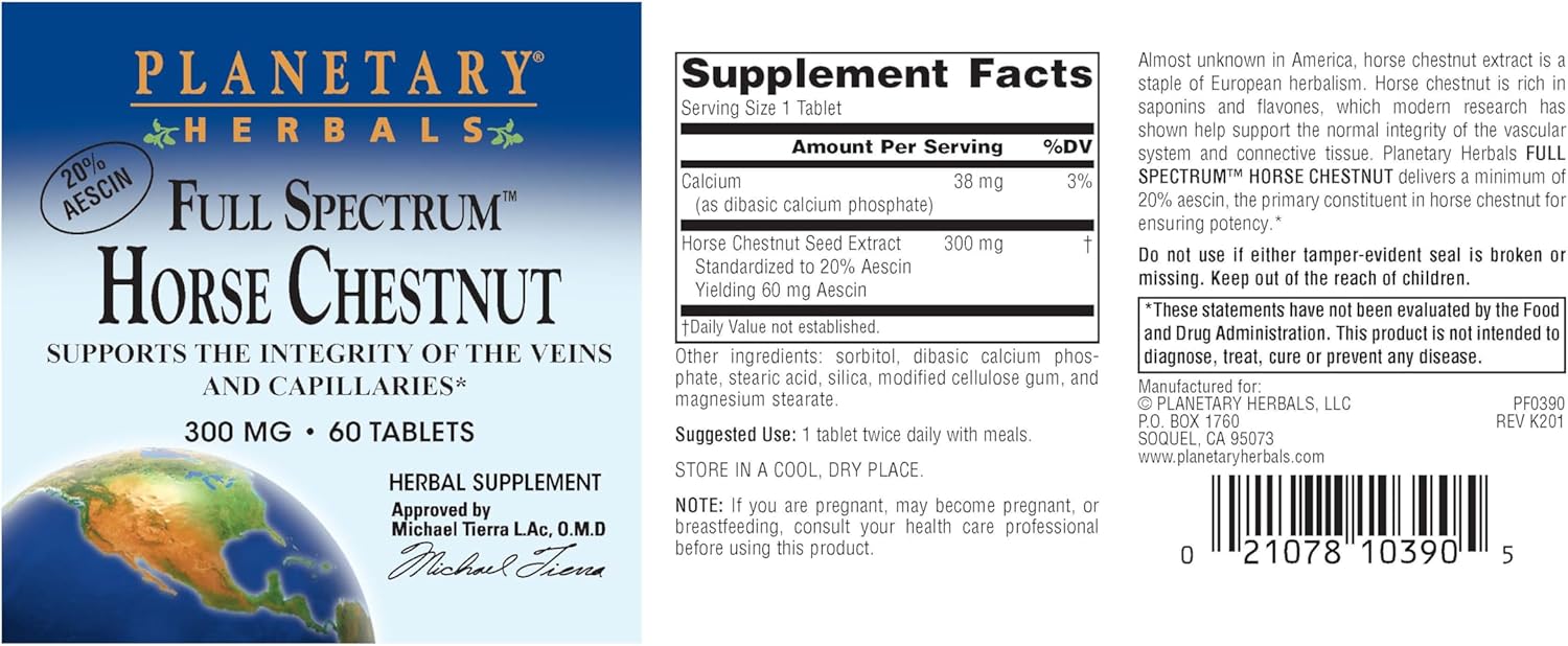 Planetary Herbals Full Spectrum Horse Chestnut, 500 mg – 60 Tablets