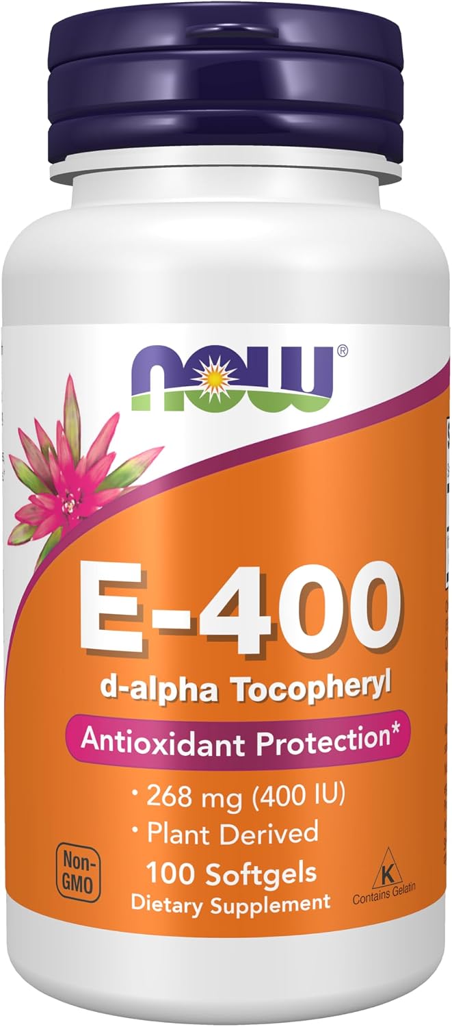 NOW Foods Vitamin E-400 IU, d-Alpha Tocopherol Softgels, 100 Count