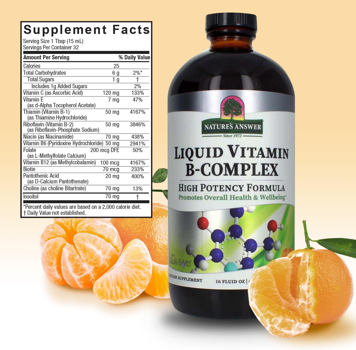 Nature's Answer Liquid Vitamin B-Complex, All-Natural Tangerine Flavour, 16 fl oz (473 mL)