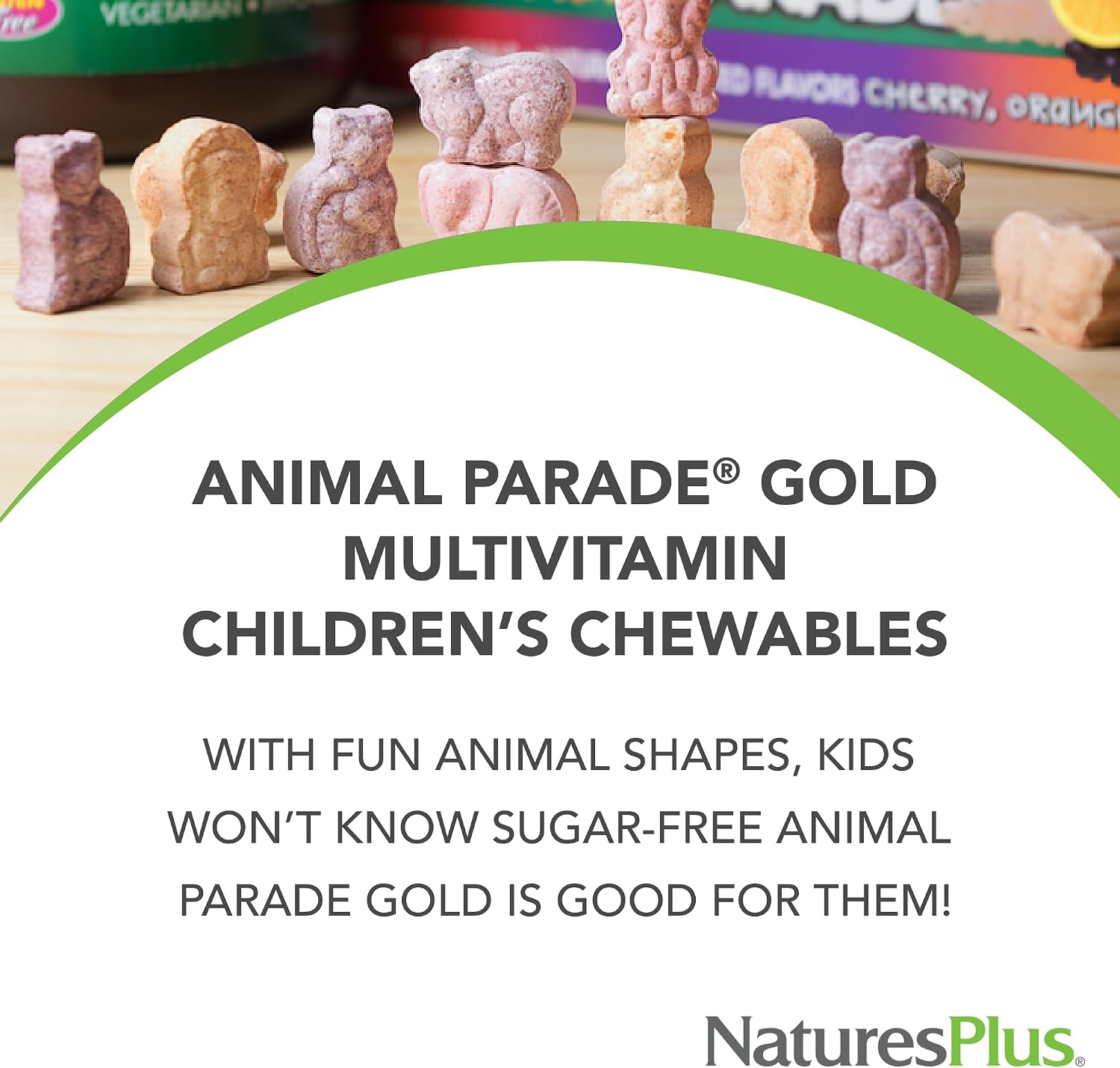 NaturesPlus Animal Parade Gold Multivitamin Children's Chewables - Watermelon - 120 Animal-Shaped Tablets - Vitamin D3, K2 & Probiotics