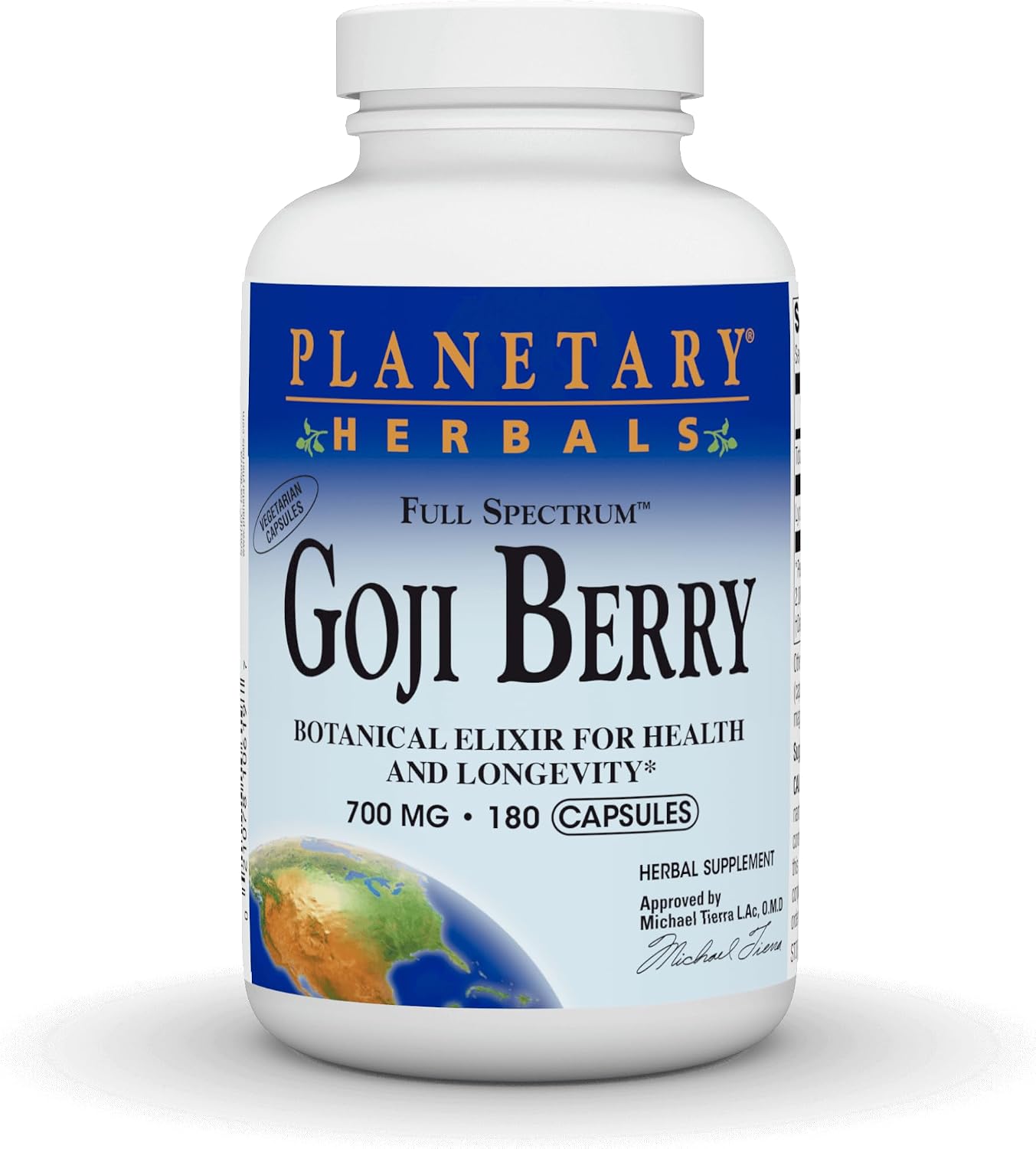 Planetary Herbals Goji Berry Full Spectrum 700 mg - Botanical Elixir for Health and Longevity - 180 Vegetarian Capsules