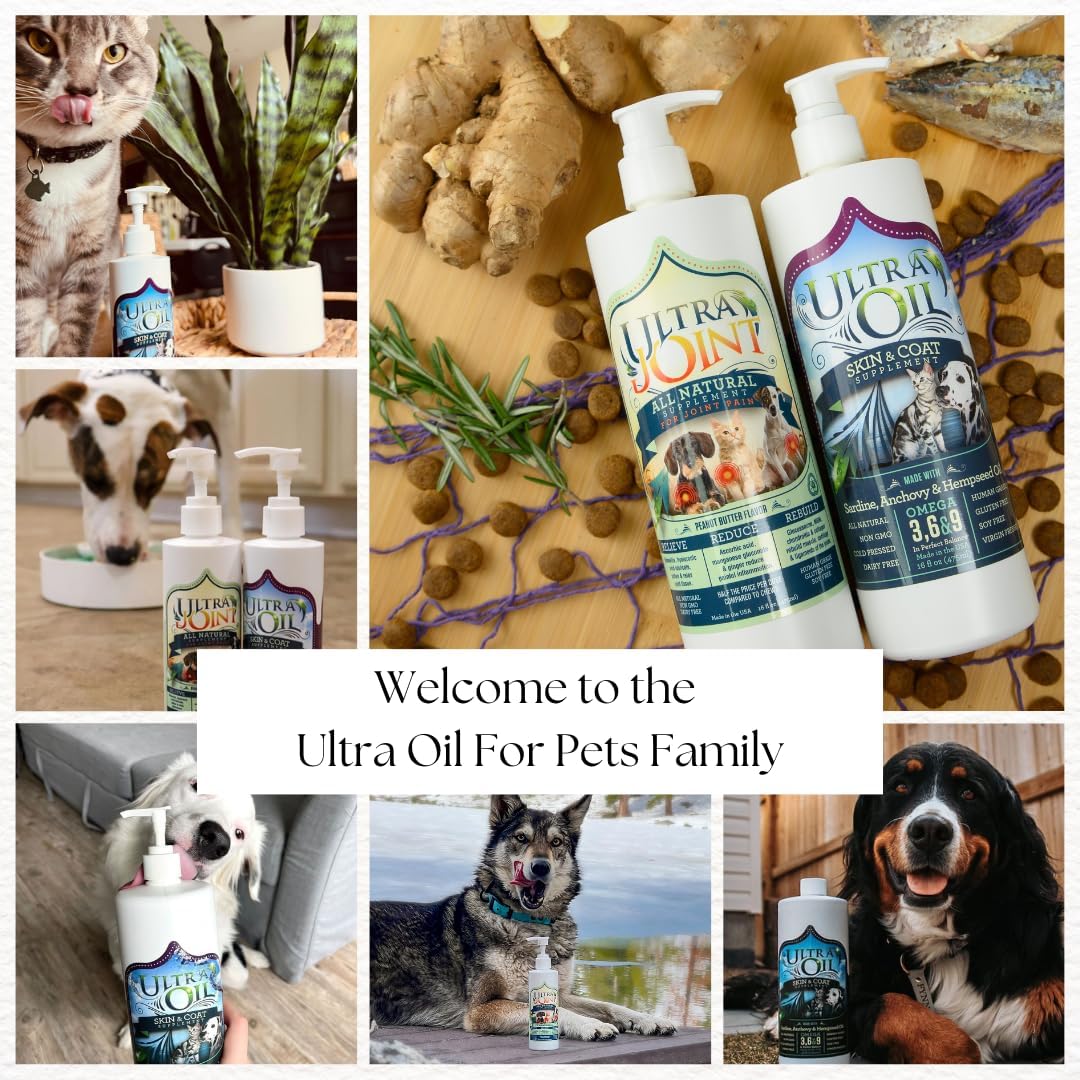 Ultra Oil Skin and Coat Supplement for Dogs and Cats – Hemp Seed, Flaxseed, Grape Seed & Fish Oils